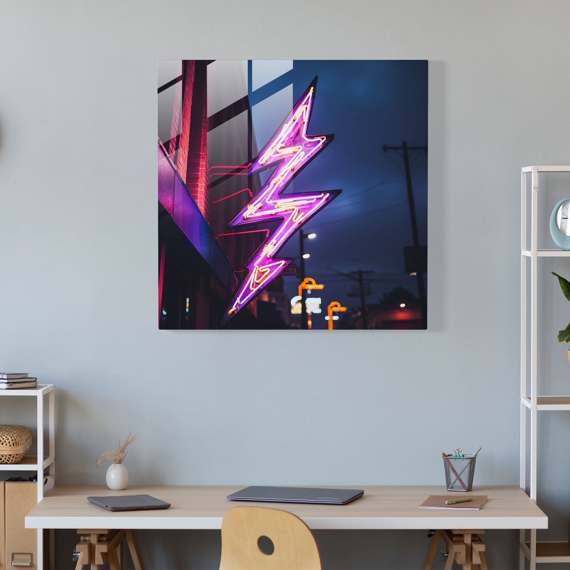 Purple Thunder Glass Print - Purple, Glow, Glass Wall Art, Purple