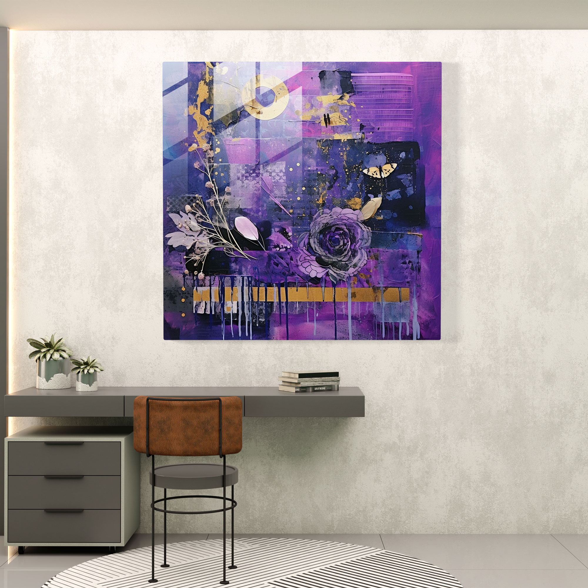 Purple Fusion Glass Print - Purple, Textures, Collage, Patterns
