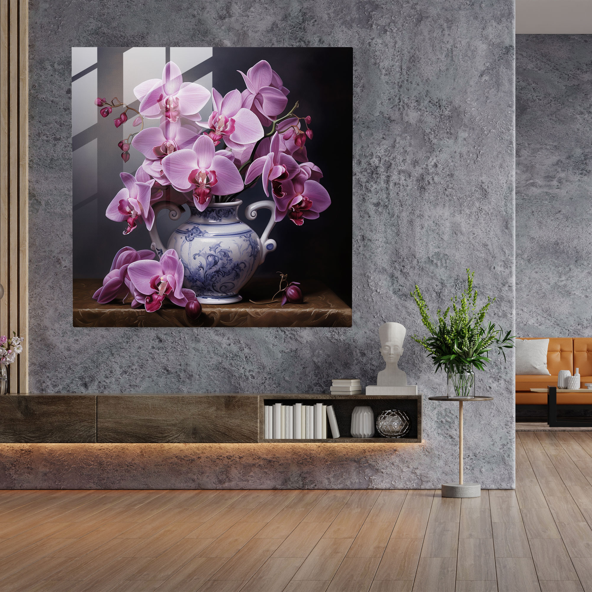 Graceful Orchids Glass Print - Purple, Glass Print, Home Decoration, Orchids