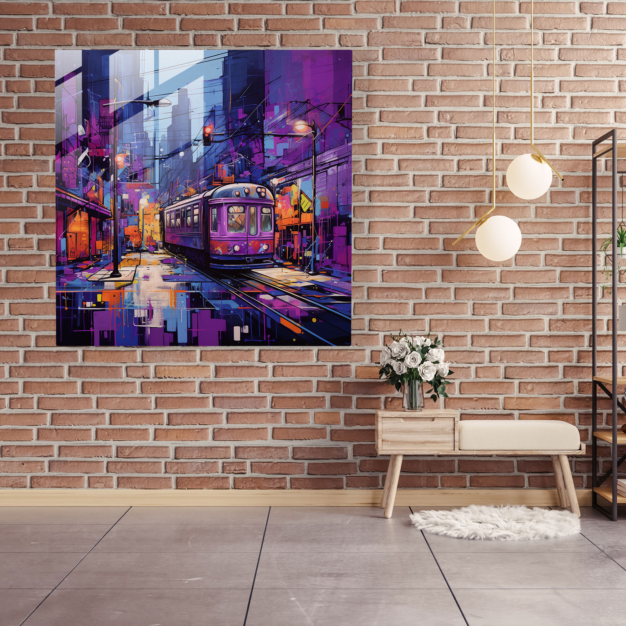Urban Purple Graffiti Glass Print - Purple, Purple, Urban, Wall Decoration
