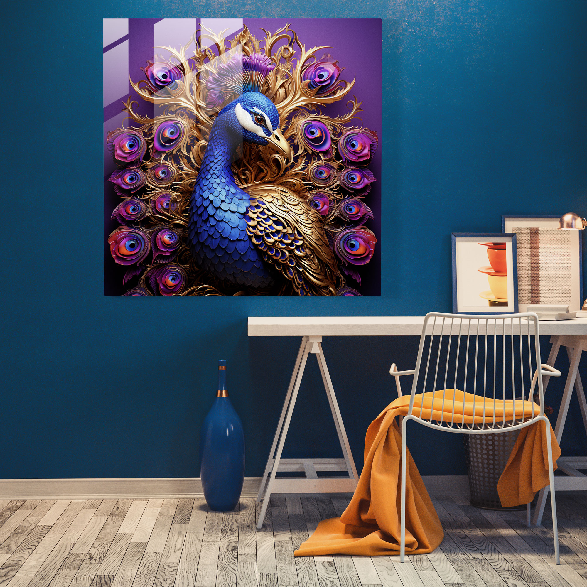 Regal Purple Peacock Glass Print - Purple, Regal, Elegant, Glass Wall Art