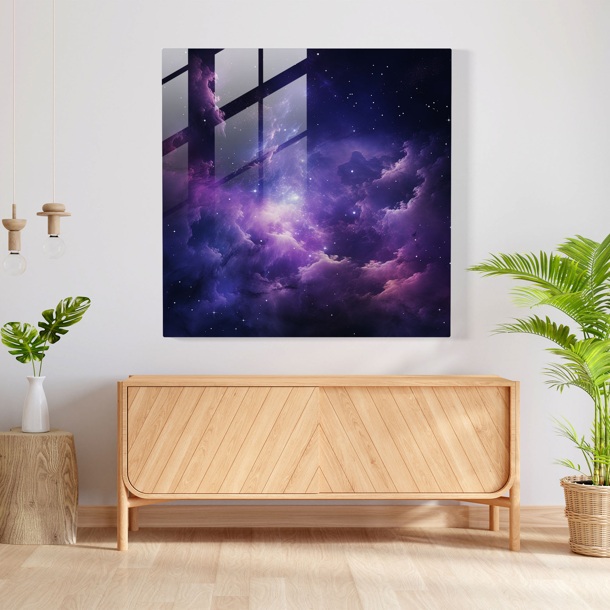 Celestial Purple Nebula Glass Print - Purple, Modern Art, Purple, Glass Art