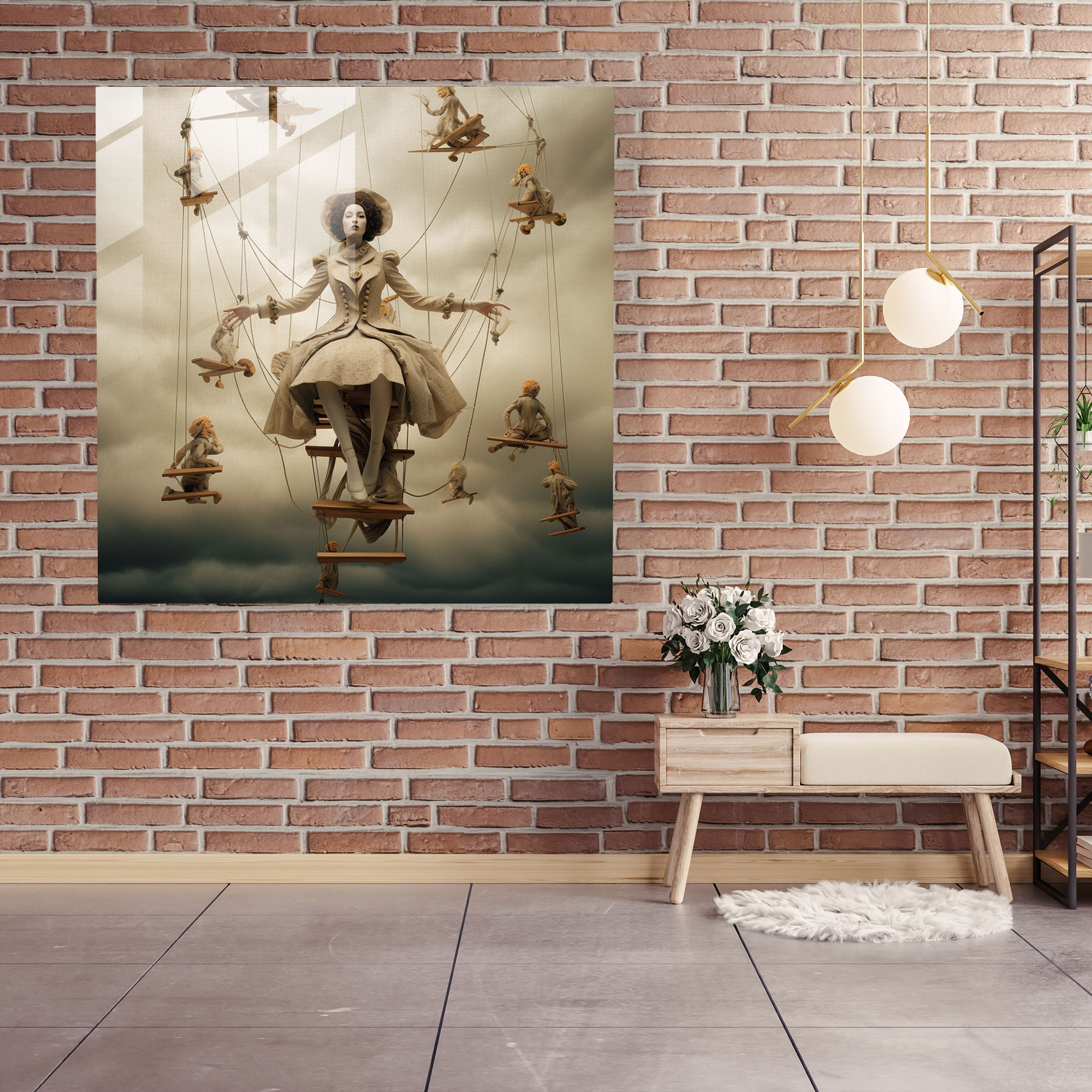 Surreal Marionettes Glass Print - Puppet, Fantasies, Surreal, Marionettes