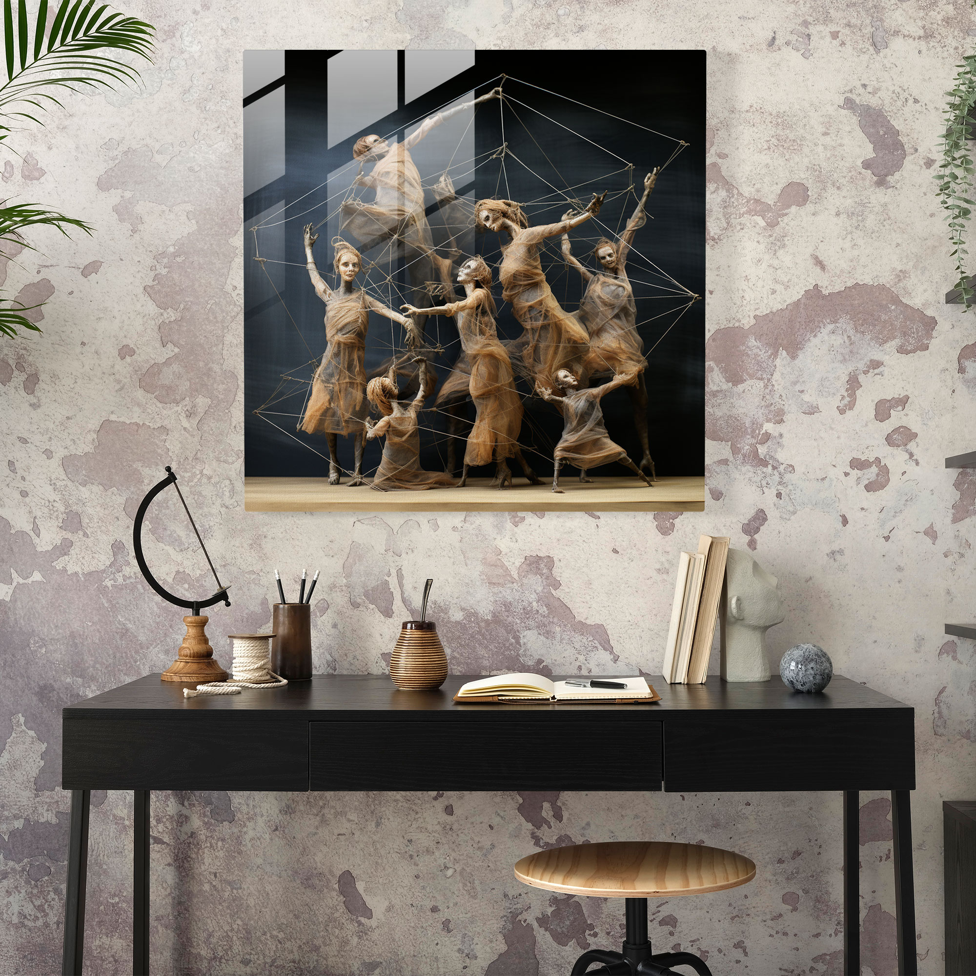 Verflochtene Marionettenfäden Glasbild - Marionette Vorstellungskraft Kreativität Marionettenfäden