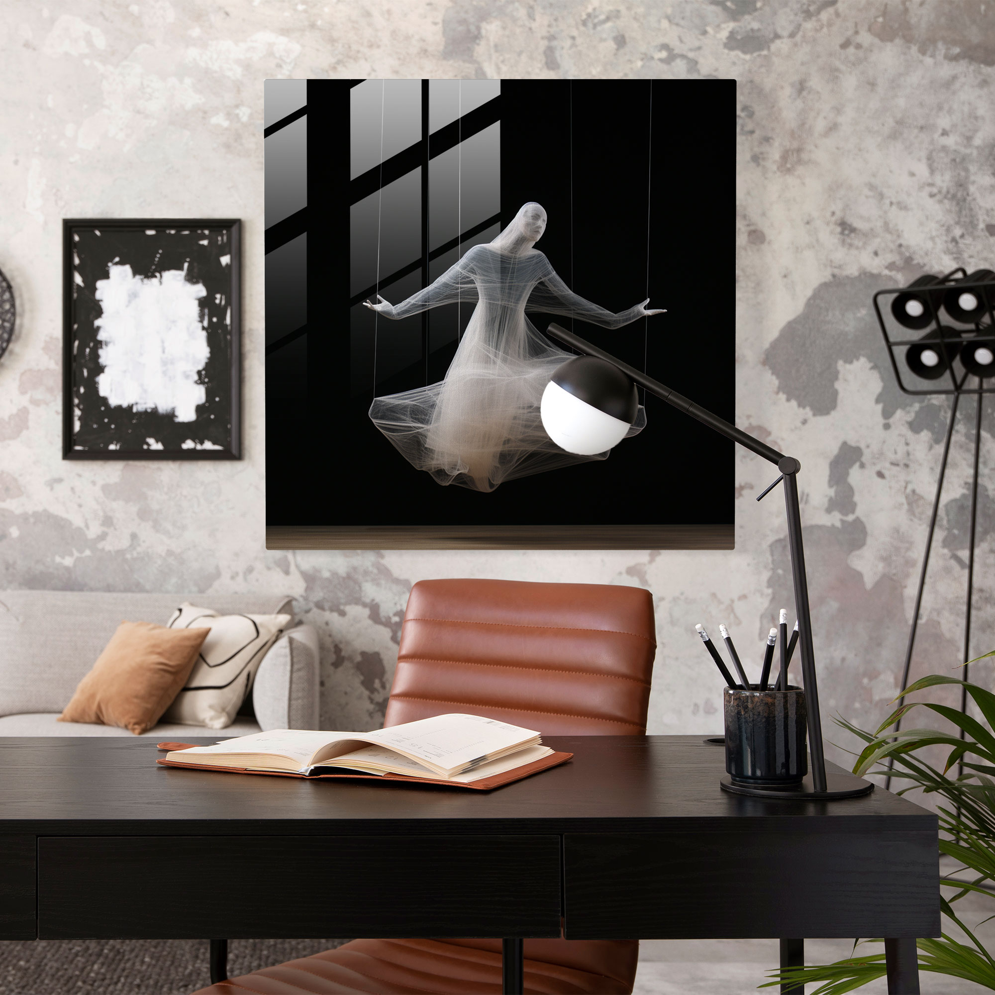 Glasbild Puppenspiel der Schlichtheit - Puppenspiel Wohn-Dekoration Moderne Kunst Schlichtheit