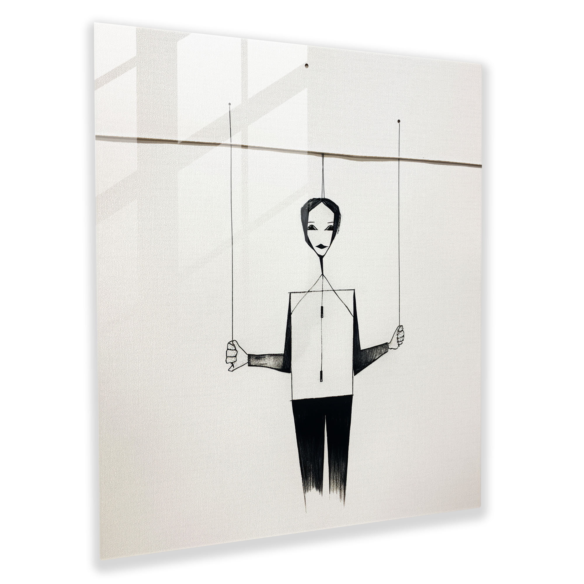 Simplistic Marionette Glass Print - Puppet, Wall Decoration, Glass Print, Modern Art