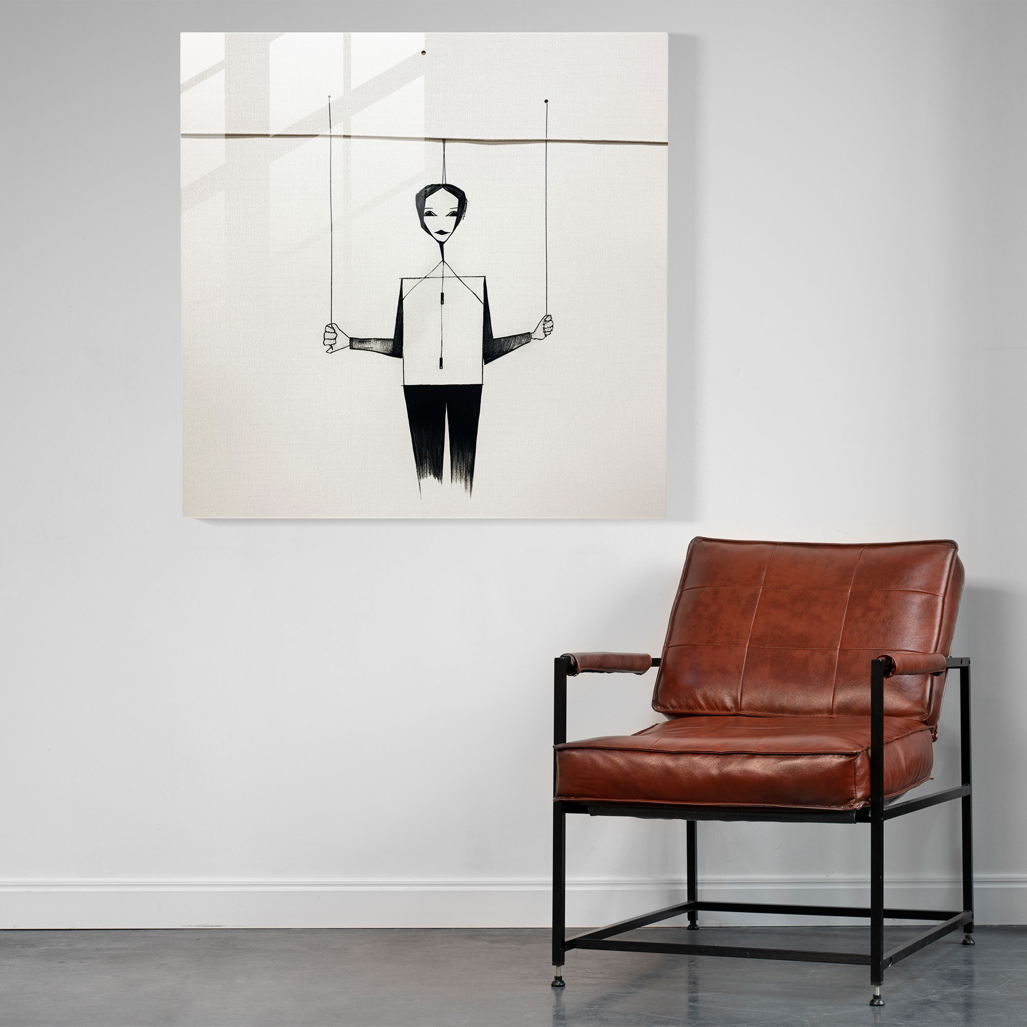 Simplistic Marionette Glass Print - Puppet, Wall Decoration, Glass Print, Modern Art
