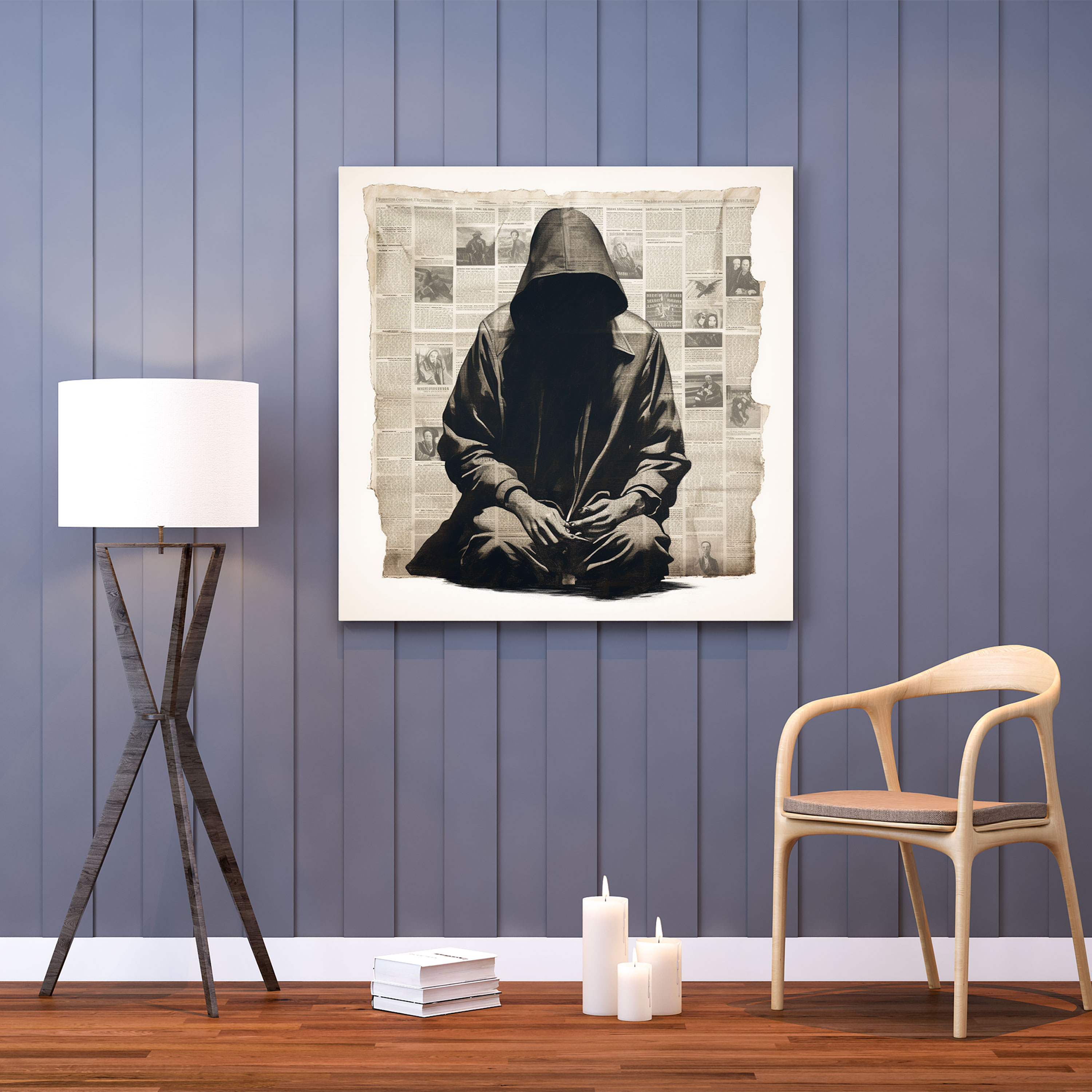 Pulp Fiction Wall Decoration - Vintage Newspaper Shadows - Pulp Fiction, Noir Aesthetics, Vintage Newspaper, Captivating