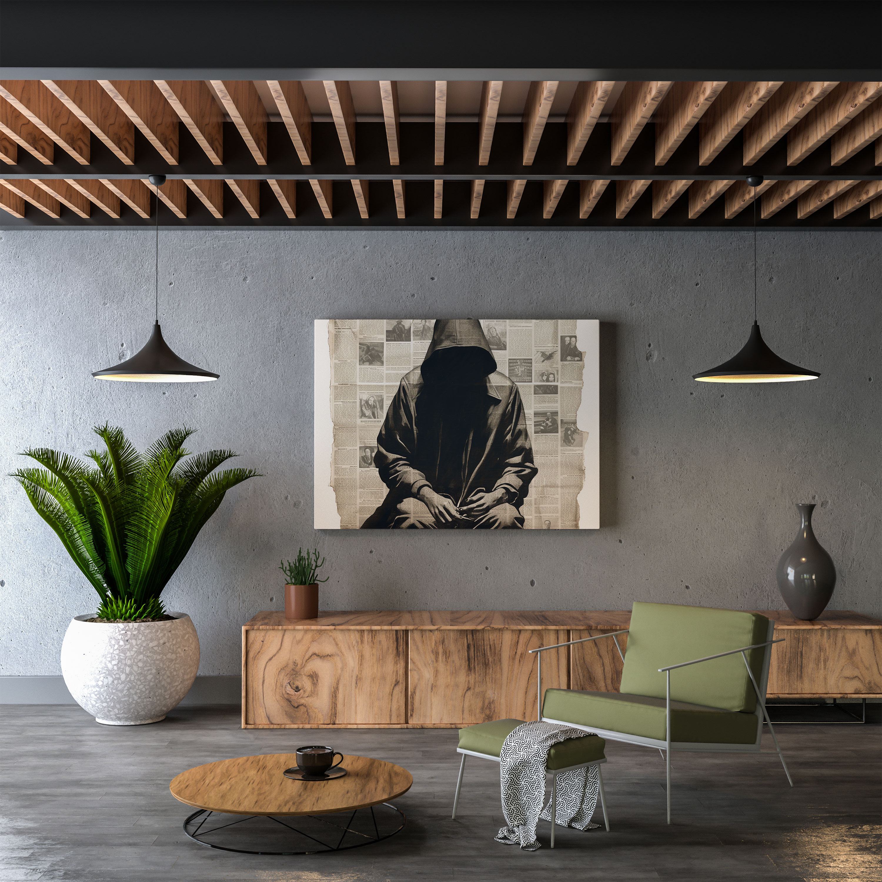 Pulp Fiction Wall Decoration - Vintage Newspaper Shadows - Pulp Fiction, Noir Aesthetics, Vintage Newspaper, Captivating