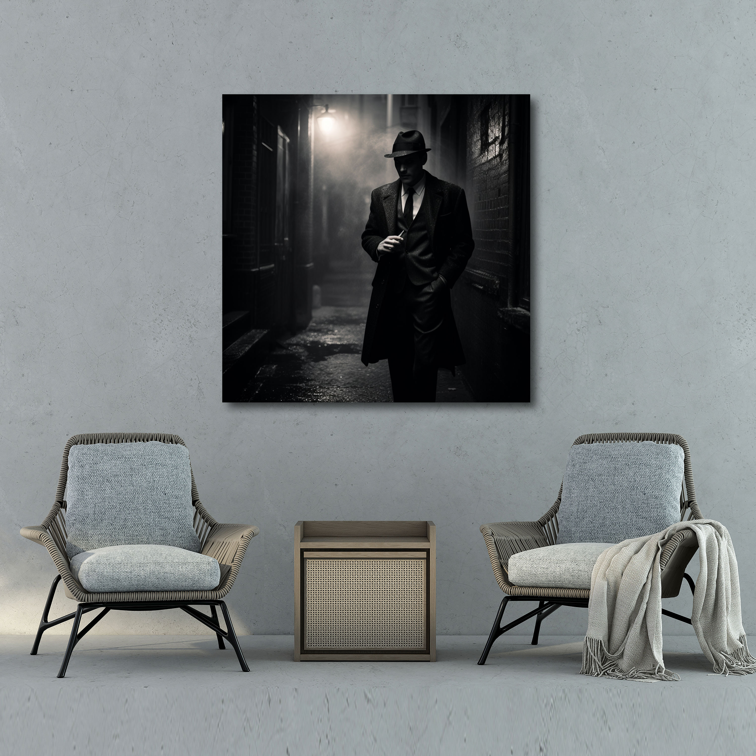 Pulp Fiction Kanvas Tablo - Pulp Fiction Sigara Özel Dedektif Siyah Beyaz Fotoğraf