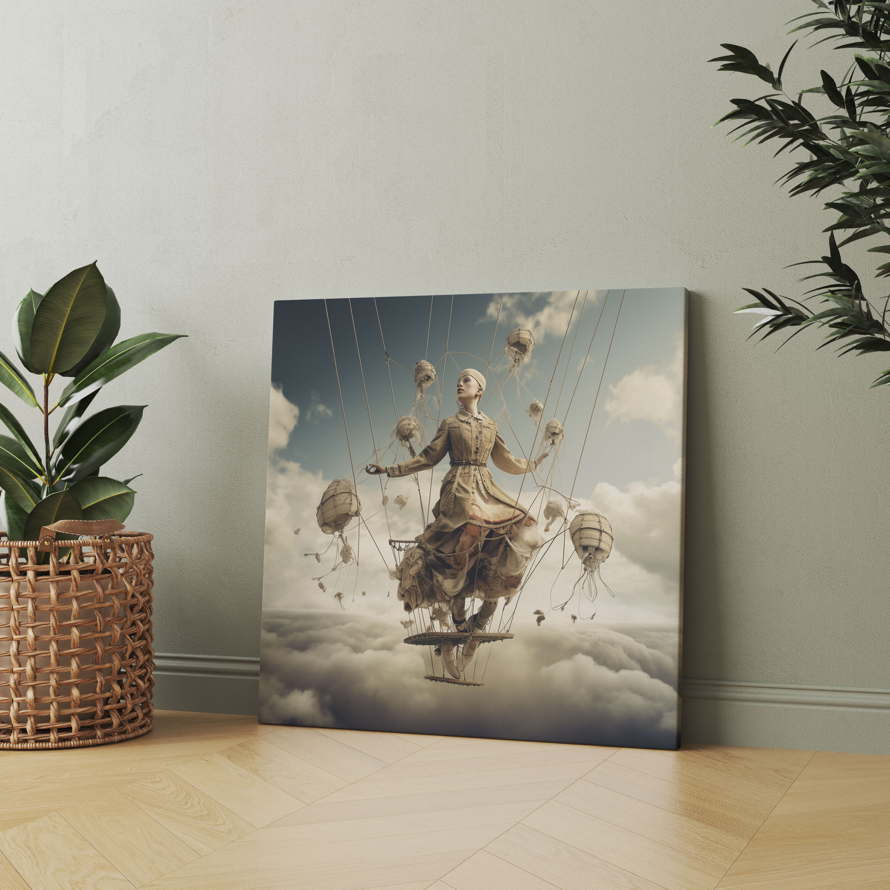 Surreales Marionetten Leinwandbild - Marionette Leinwand Wandkunst Fäden