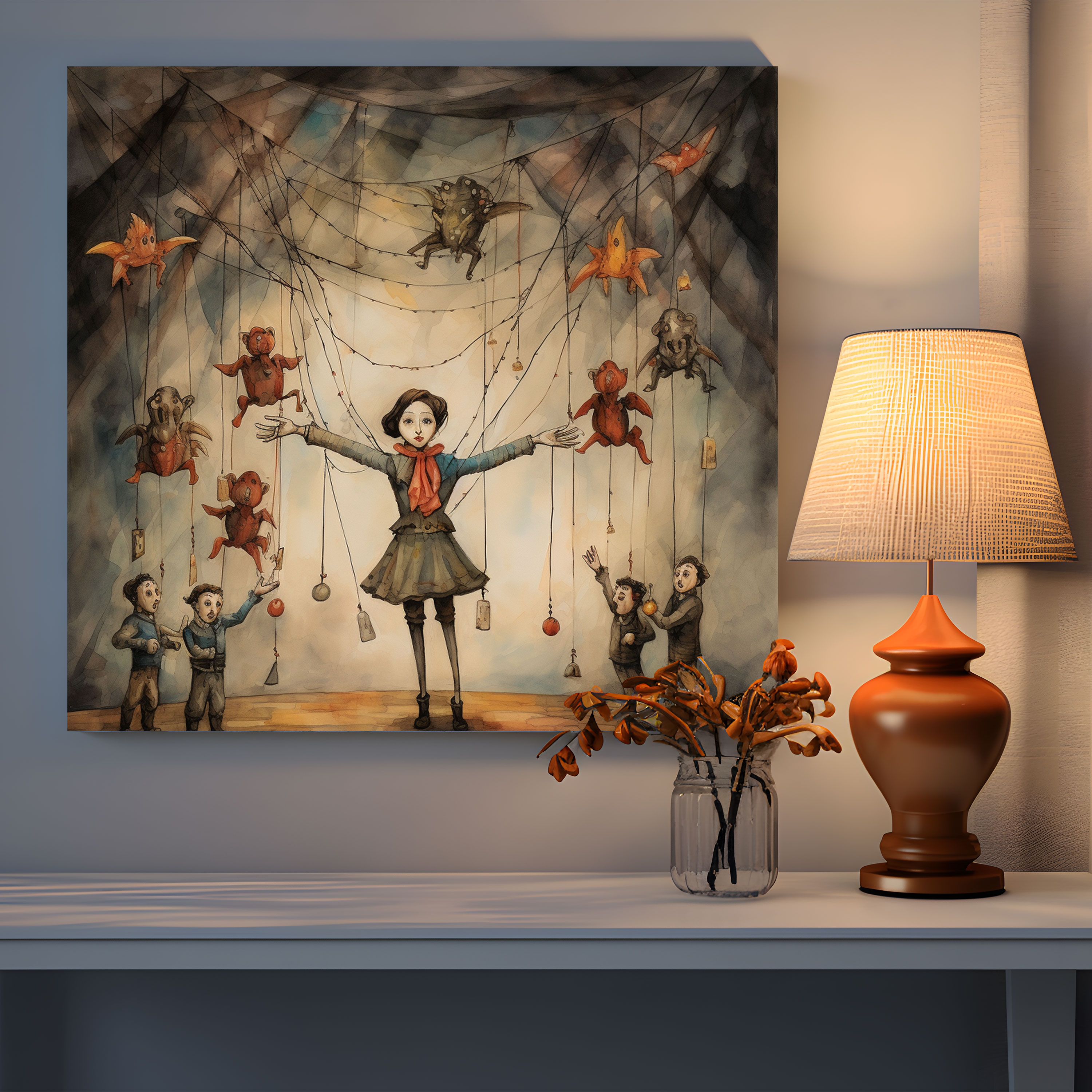 Whimsical Dancing Puppets Wall Art - Puppet, Canvas, Dancing, Wall Decoration