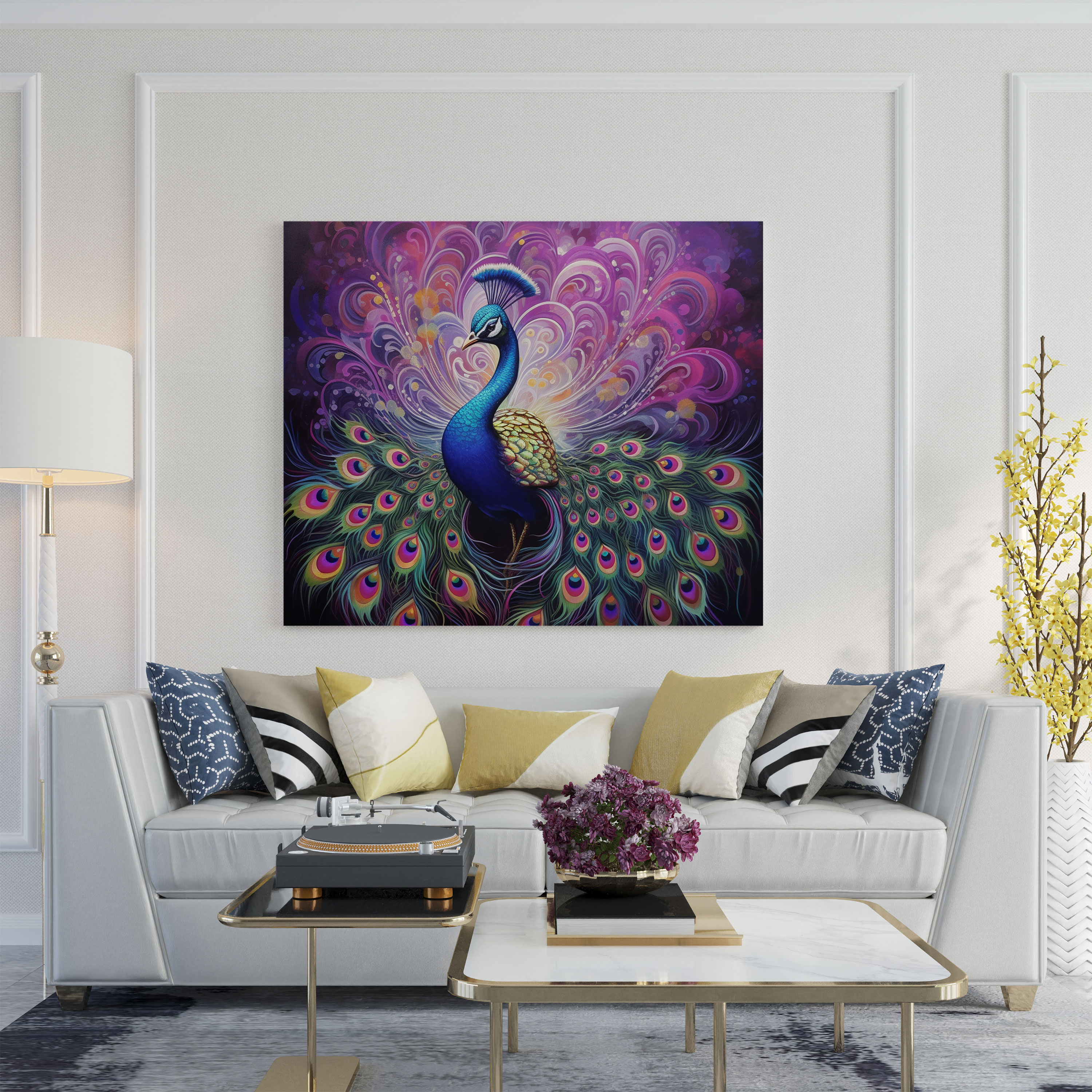 Purple Peacock Canvas Print - Purple, Home Decoration, Purple Peacock Canvas Print, Purple Wall Decoration