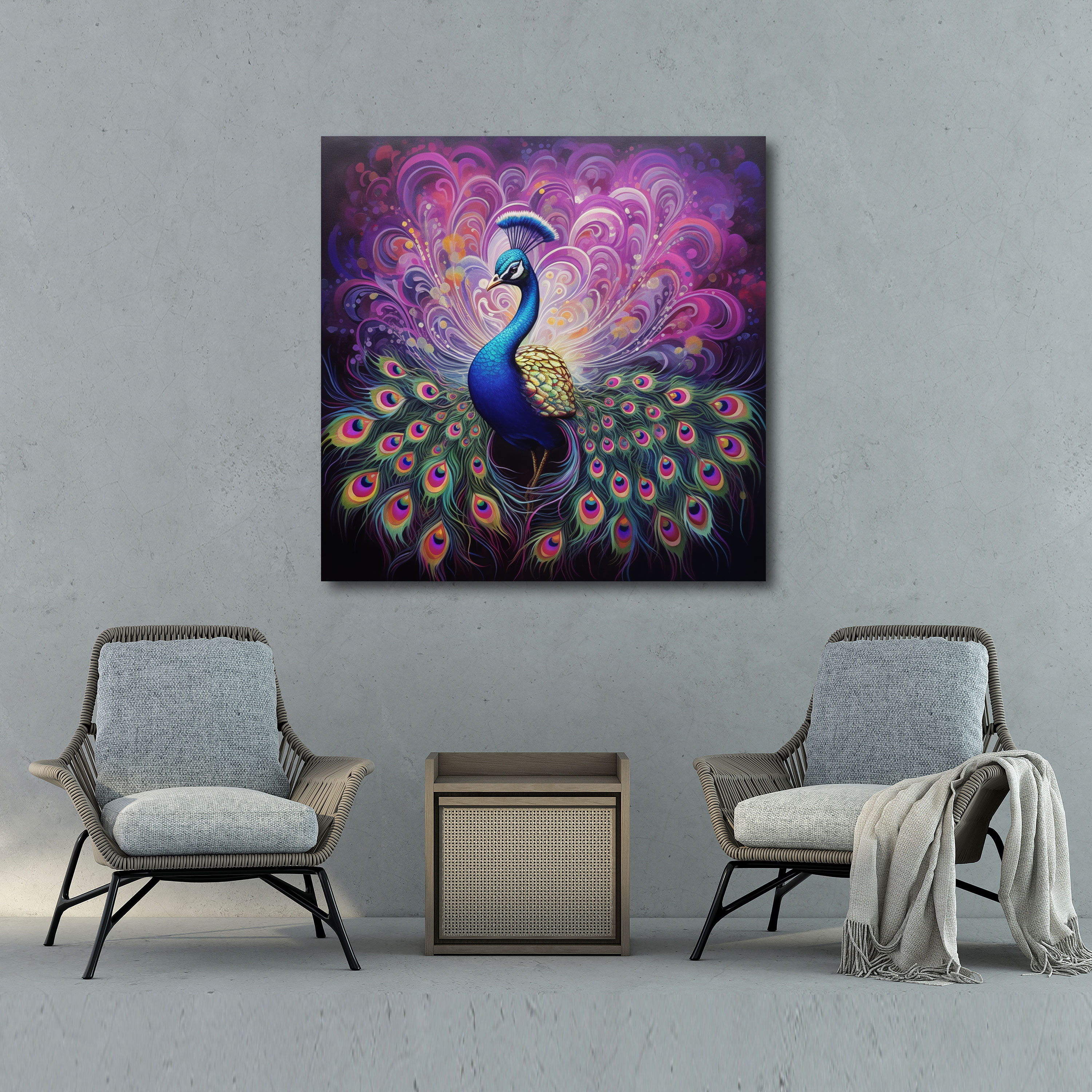 Purple Peacock Canvas Print - Purple, Home Decoration, Purple Peacock Canvas Print, Purple Wall Decoration