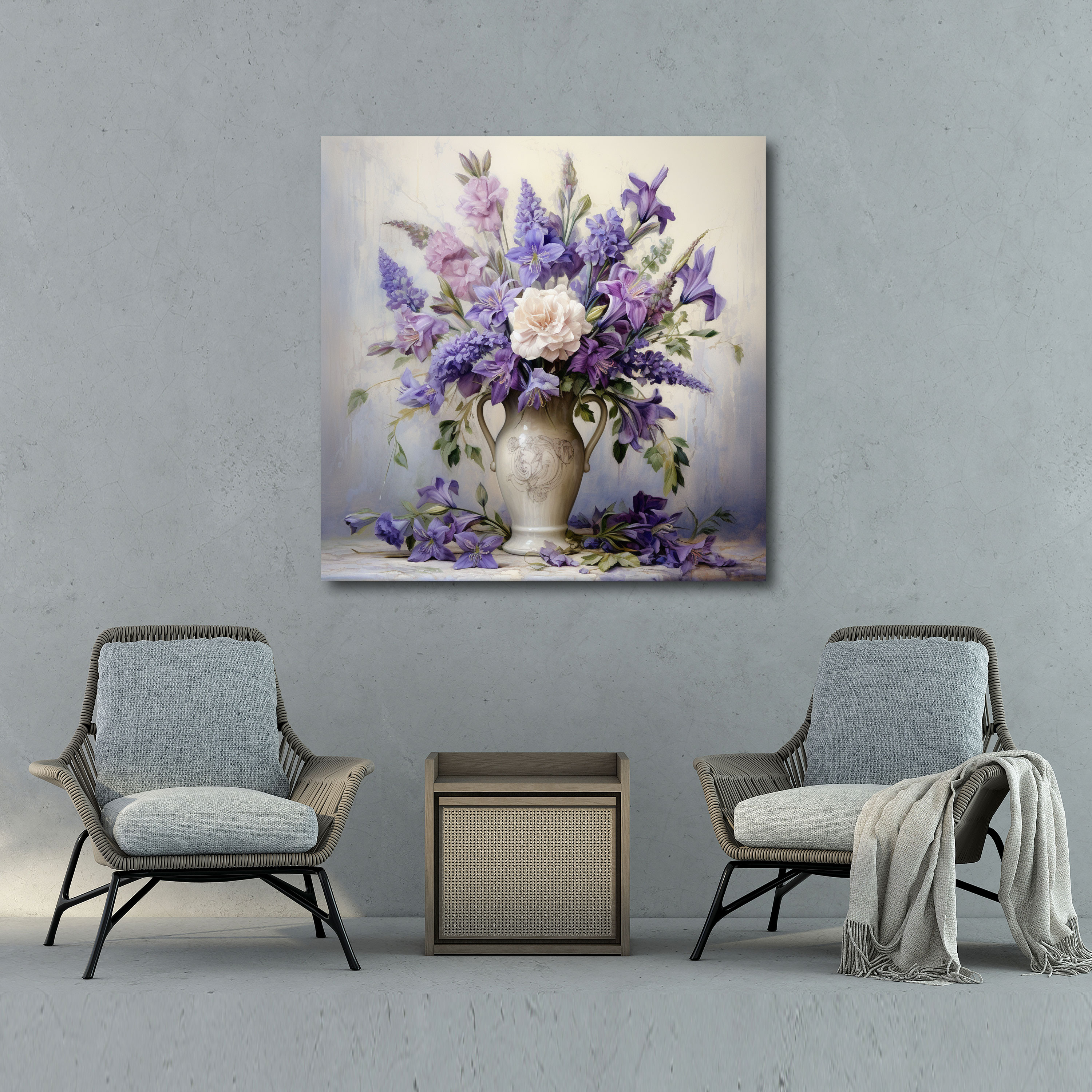 Purple Flower Bouquet Canvas Print - Purple, Canvas, Purple Wall Decoration, Purple Flower Bouquet Canvas Print