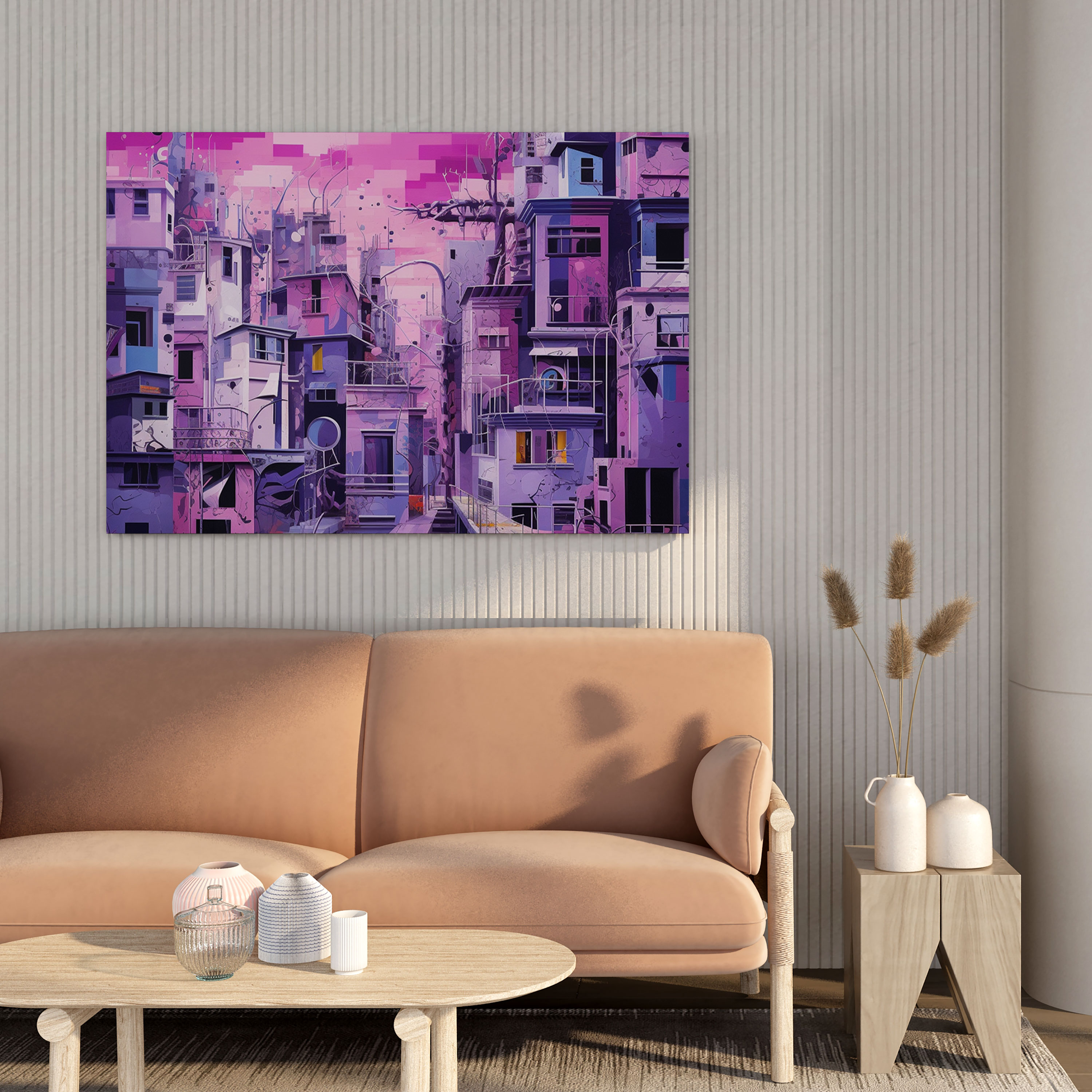 Purple Cityscape Canvas Print - Purple, Canvas, Purple Wall Decoration, Canvas Wall Art