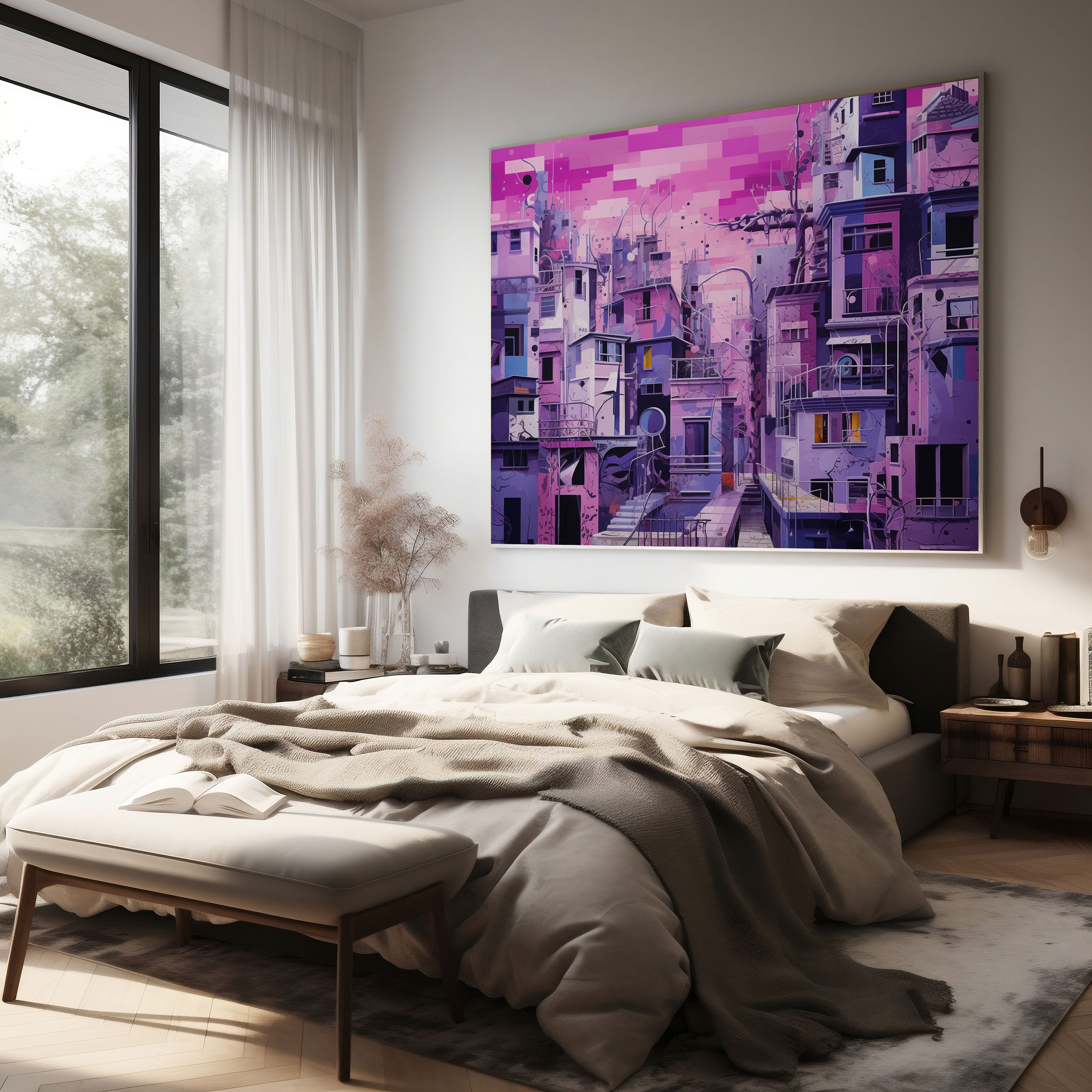 Purple Cityscape Canvas Print - Purple, Canvas, Purple Wall Decoration, Canvas Wall Art