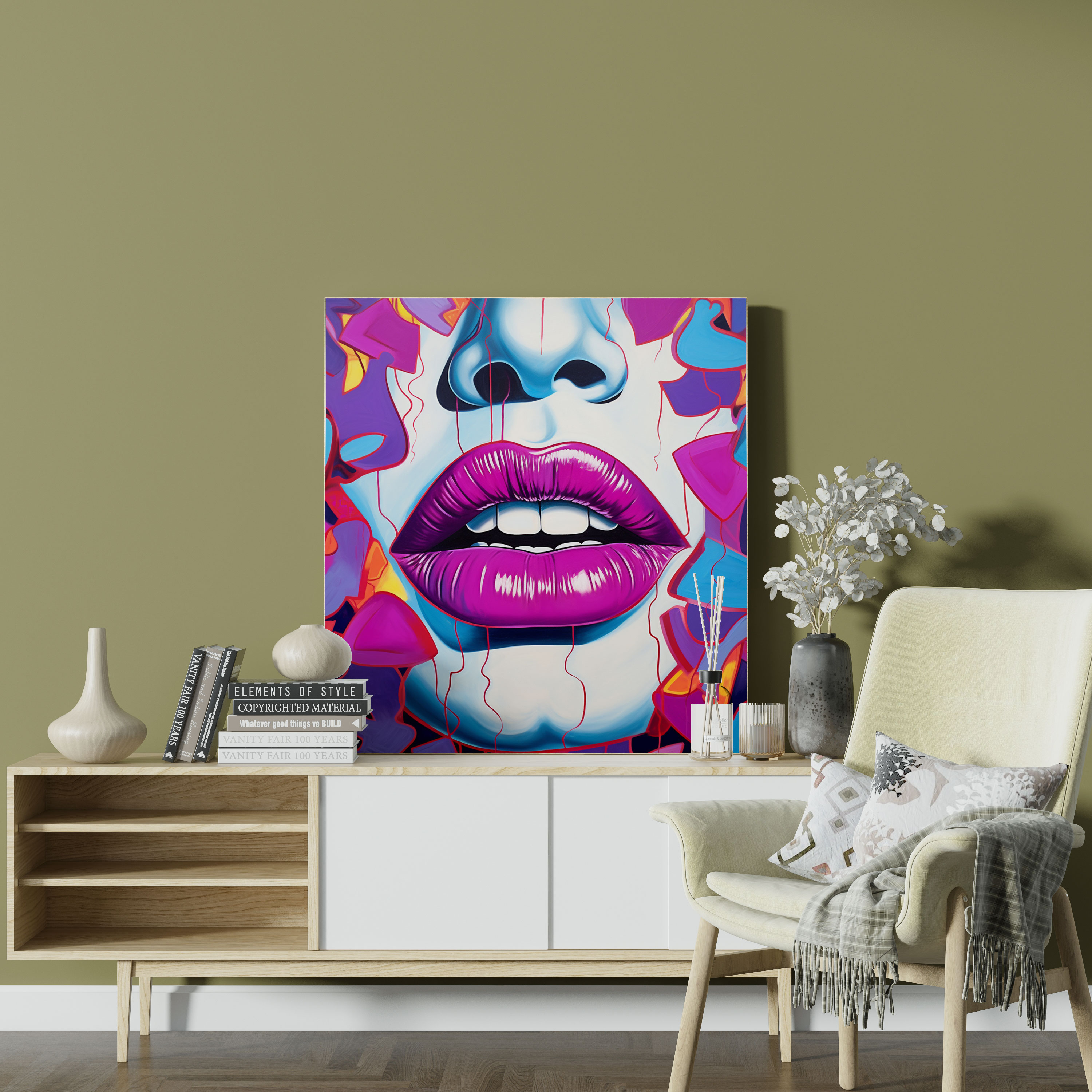 Purple Lips Canvas Print - Purple, Canvas, Purple Wall Art, Home Decoration