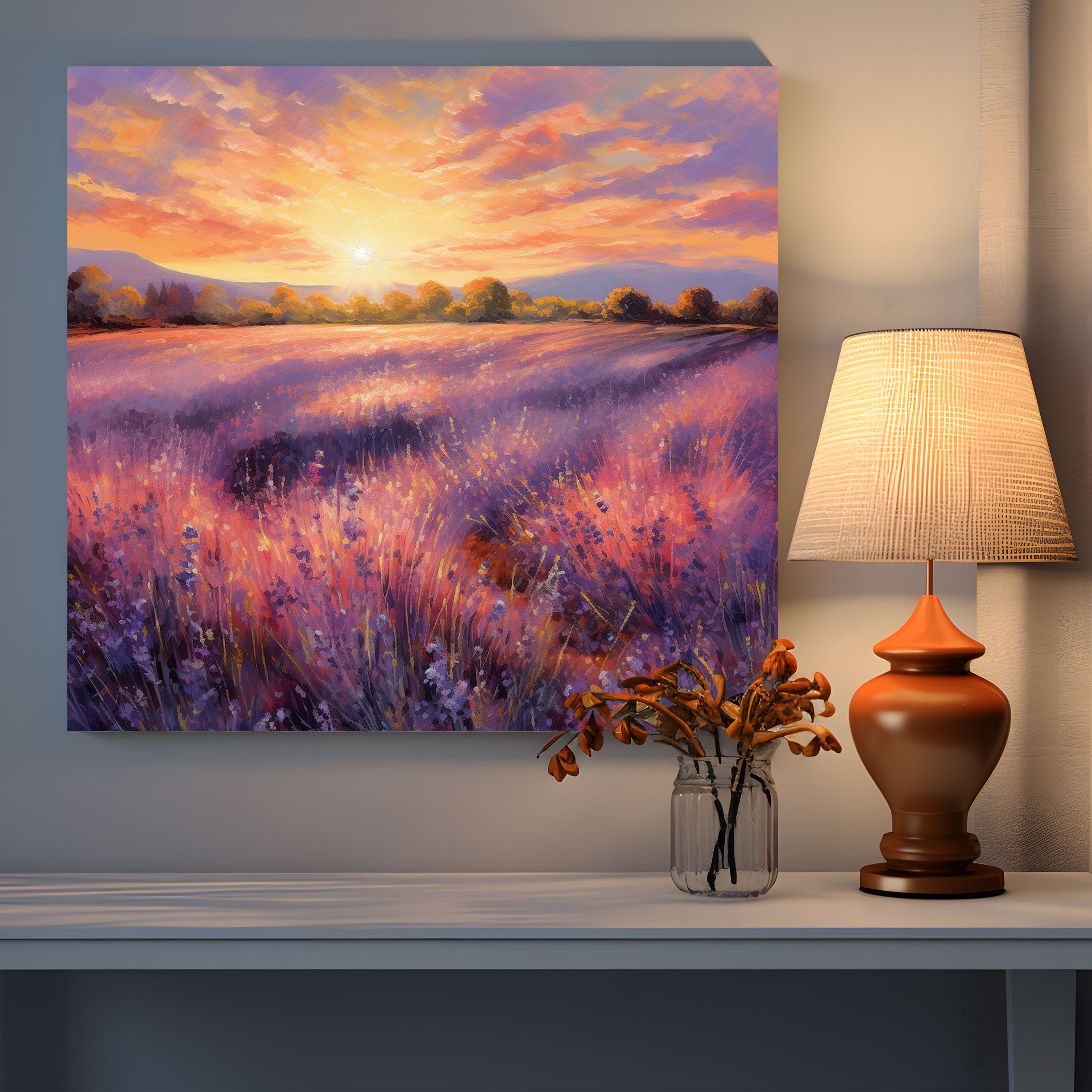 Purple Lavender Field Canvas Print - Purple, Canvas Wall Art, Home Decoration, Canvas