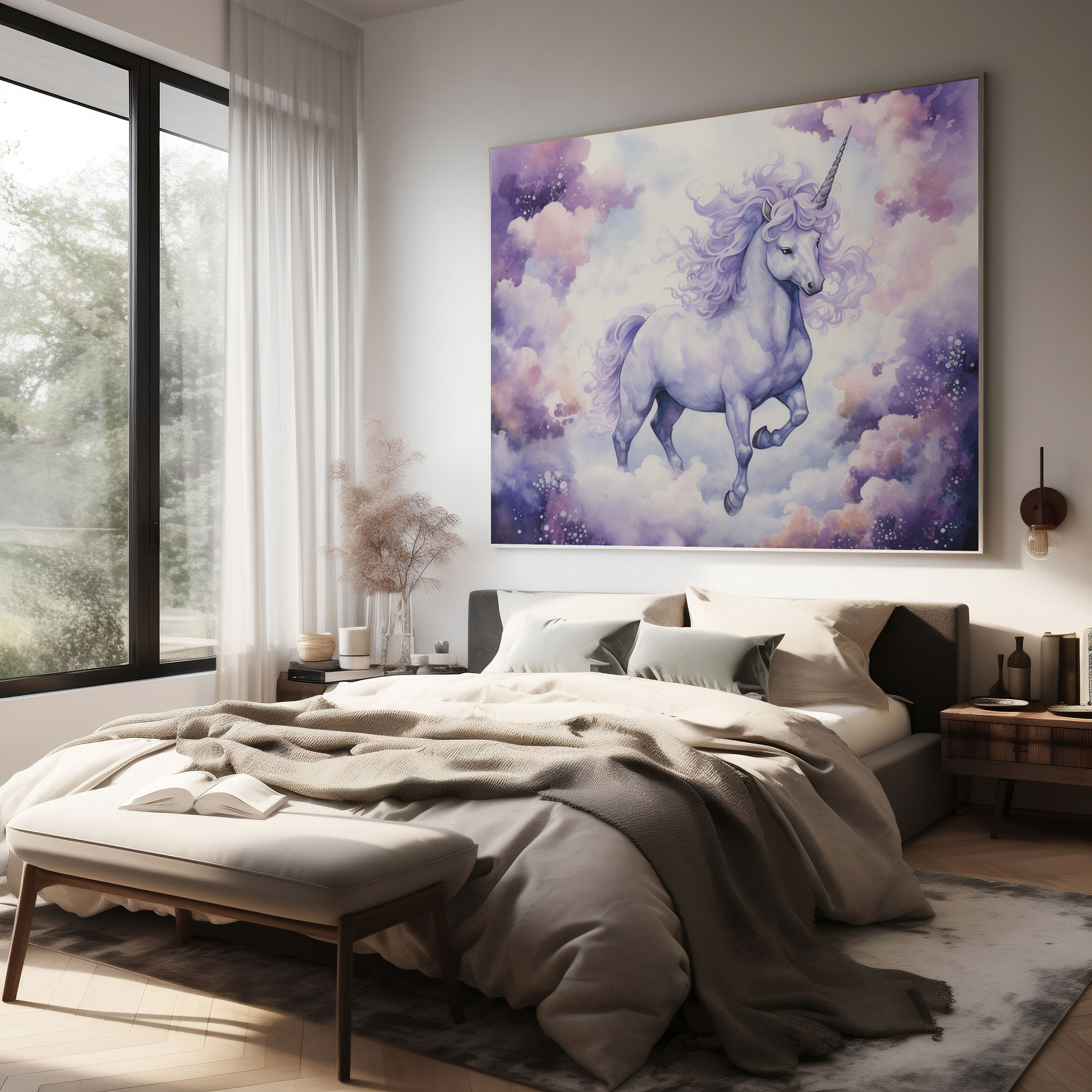Purple Unicorn Canvas Print - Purple, Purple Wall Decoration, Canvas, Home Decoration