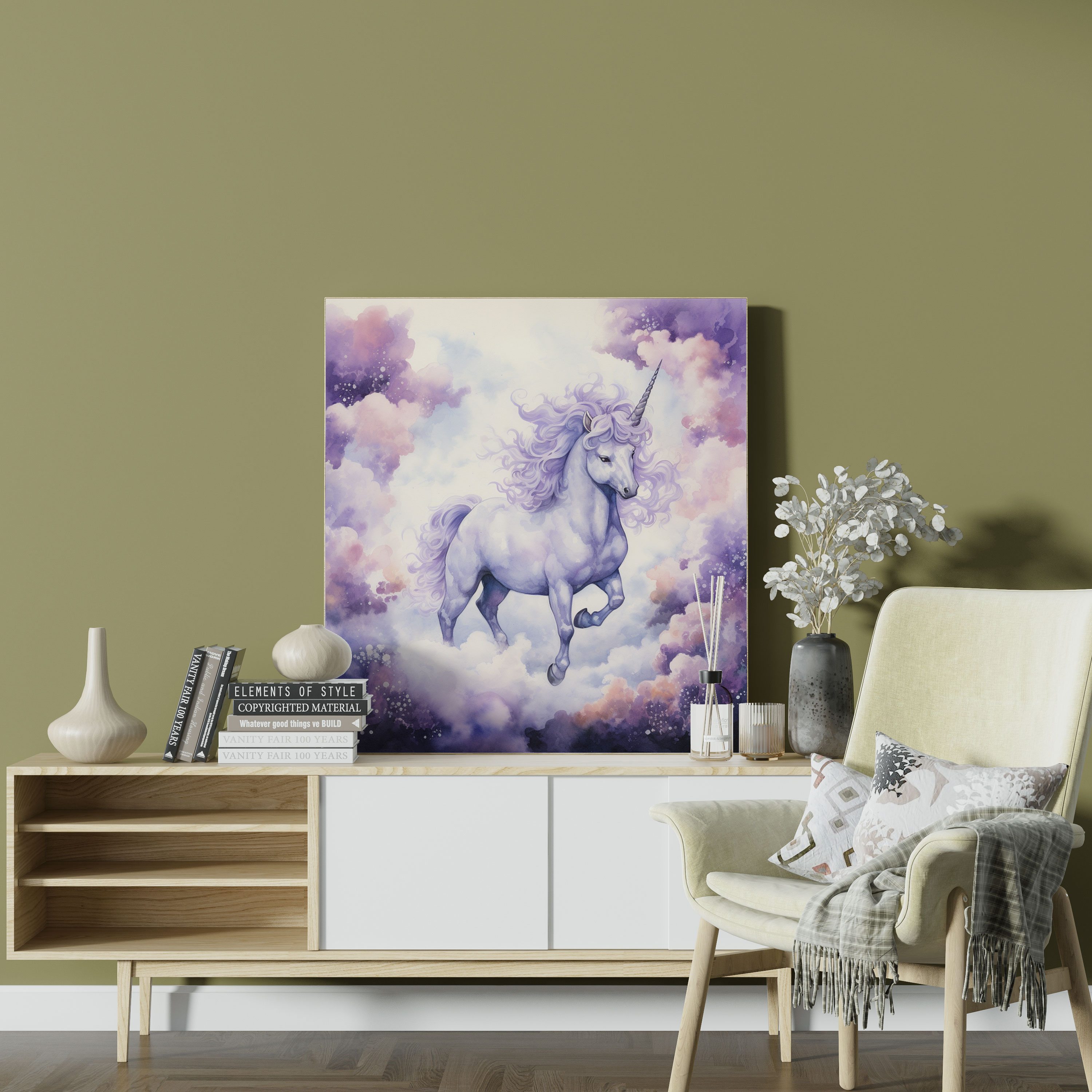 Purple Unicorn Canvas Print - Purple, Purple Wall Decoration, Canvas, Home Decoration