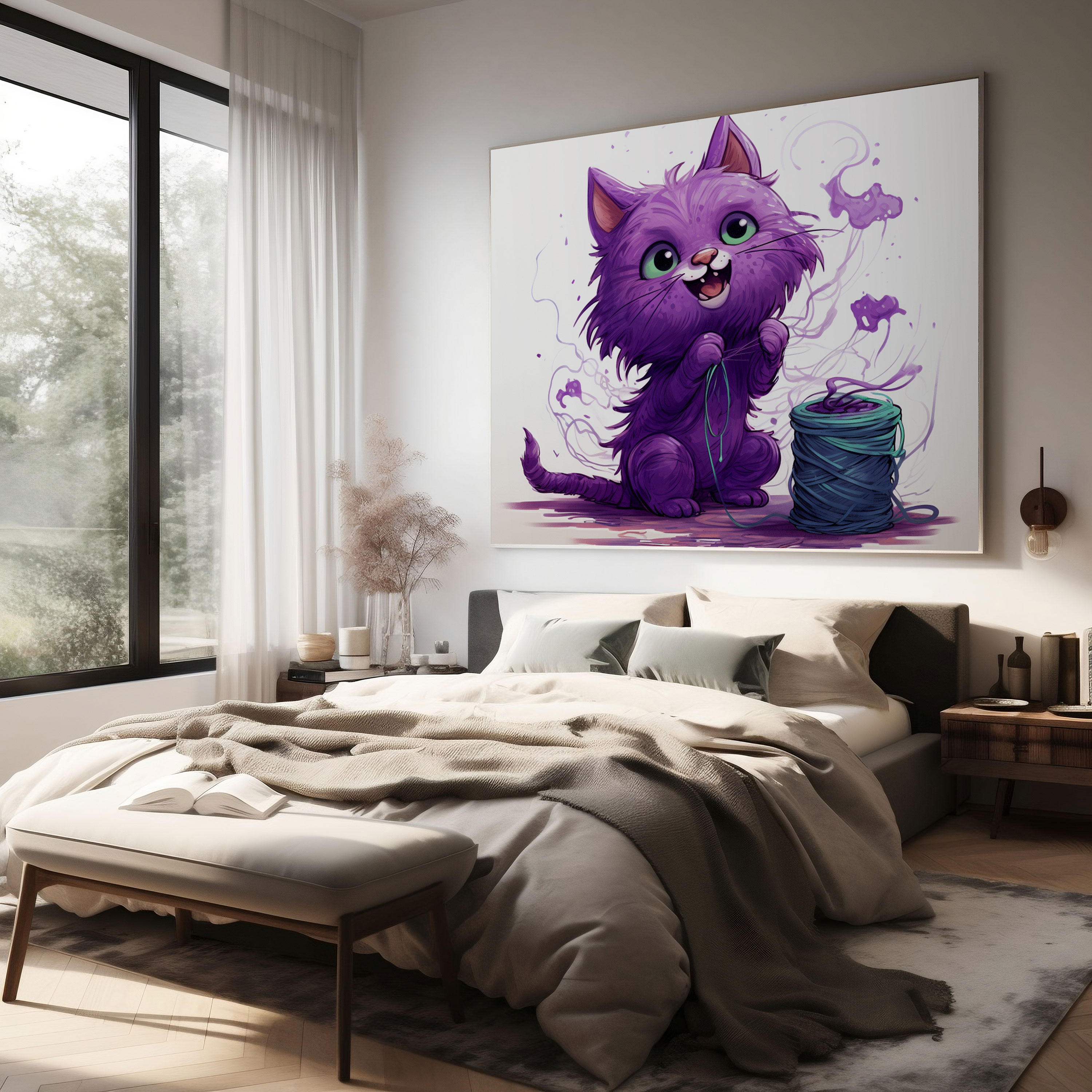 Mischievous Purple Cat Canvas Print - Purple, Canvas Wall Art, Mischievous Purple Cat, Canvas Print