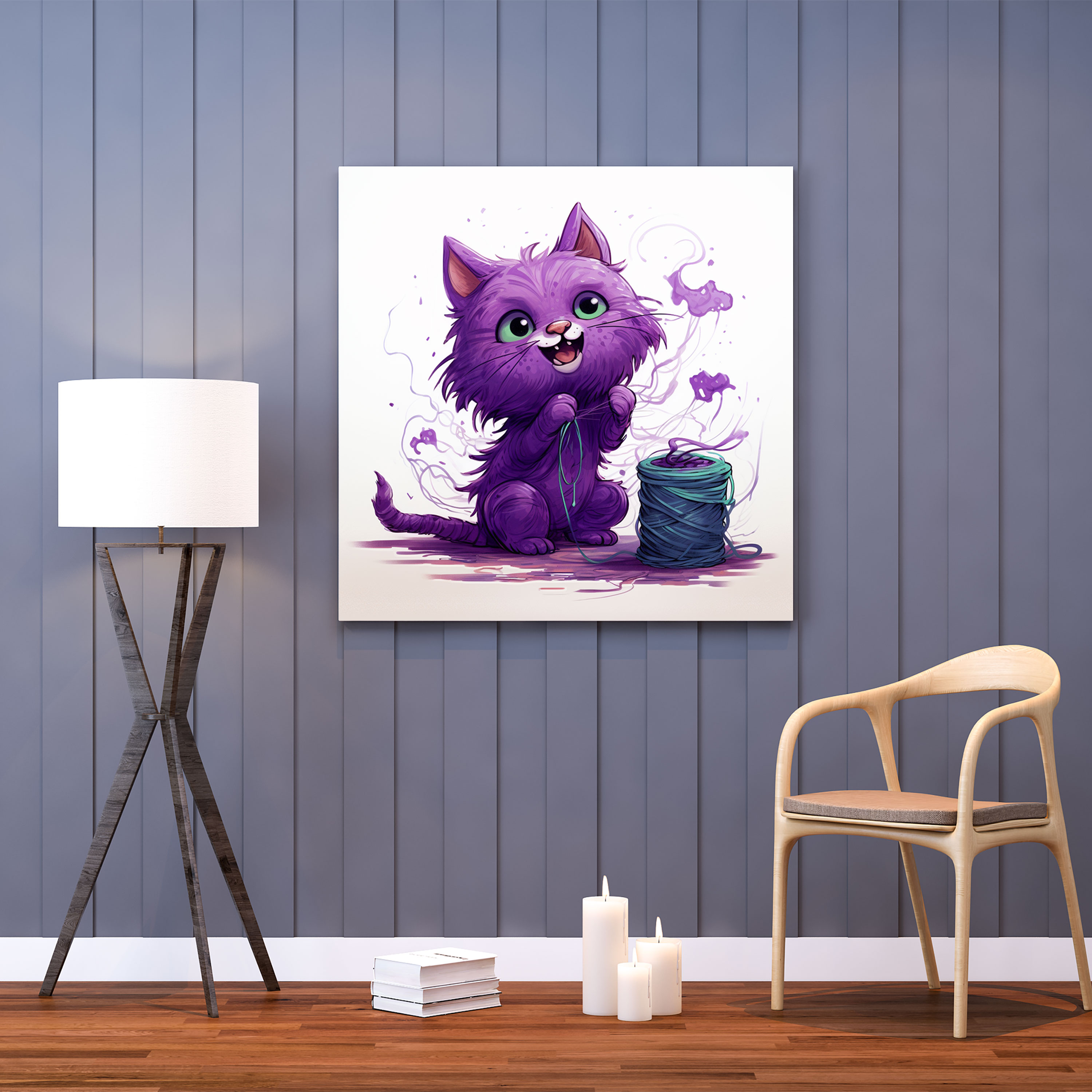 Mischievous Purple Cat Canvas Print - Purple, Canvas Wall Art, Mischievous Purple Cat, Canvas Print