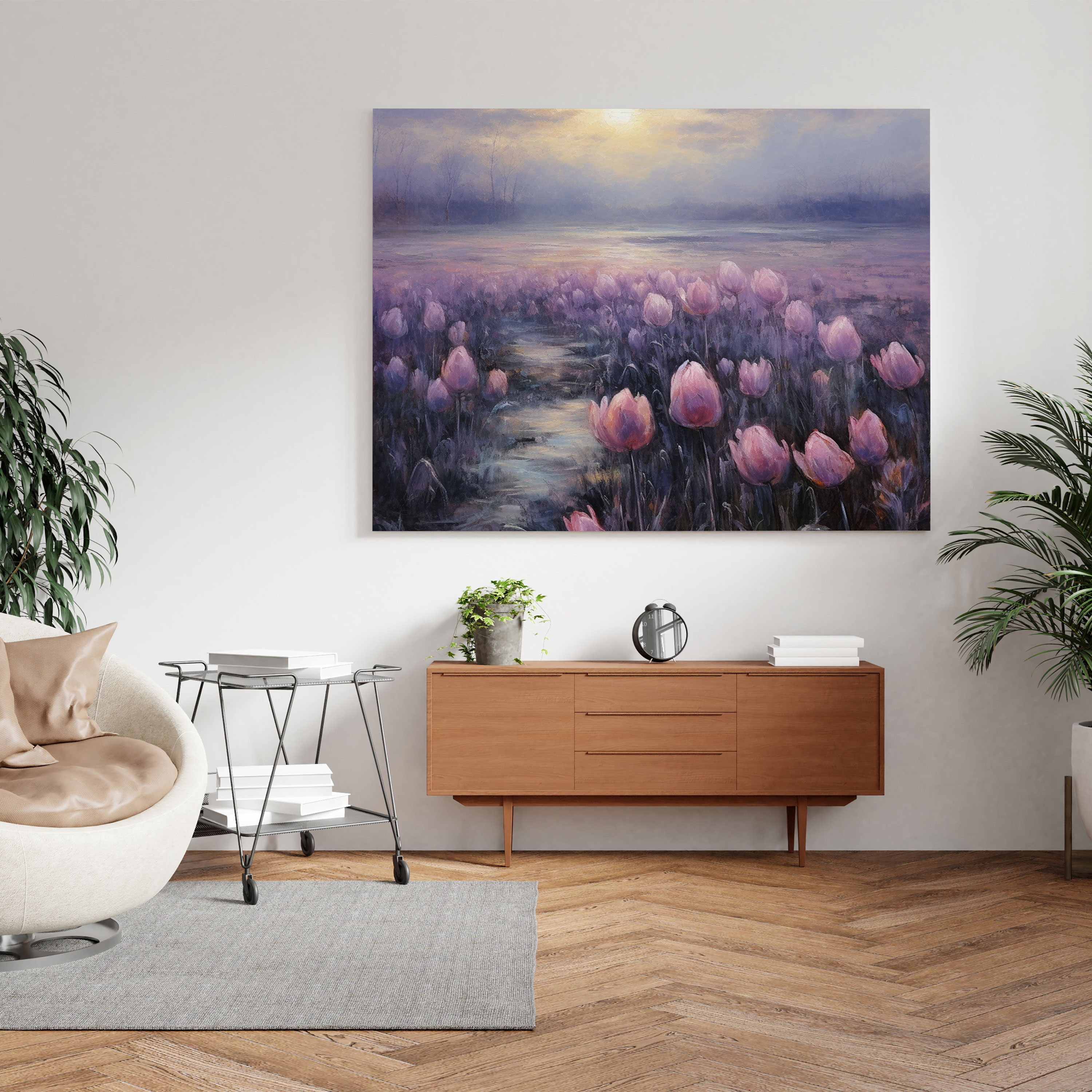 Purple Tulip Field Wall Art - Purple, Canvas Print, Wall Decoration, Canvas