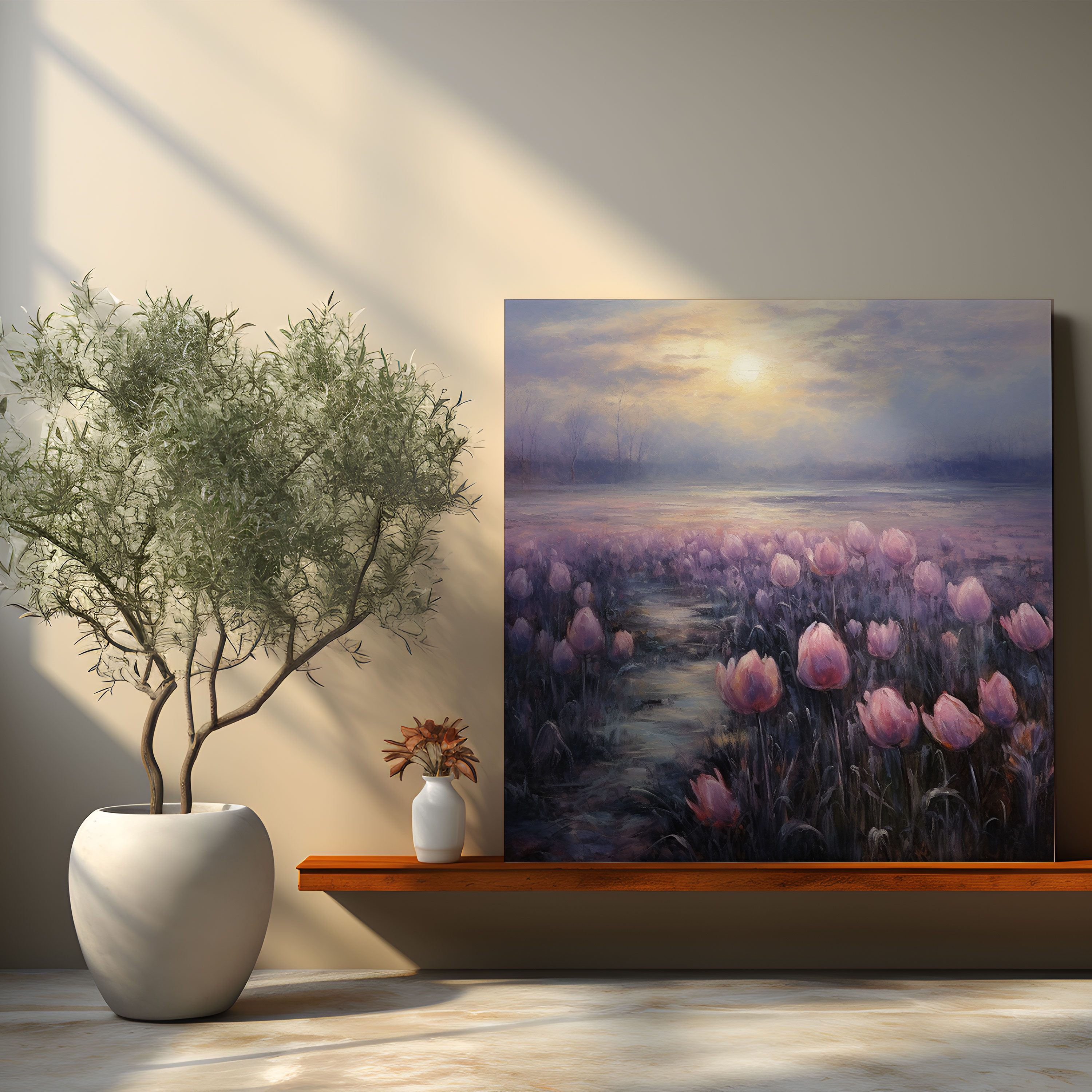 Purple Tulip Field Wall Art - Purple, Canvas Print, Wall Decoration, Canvas