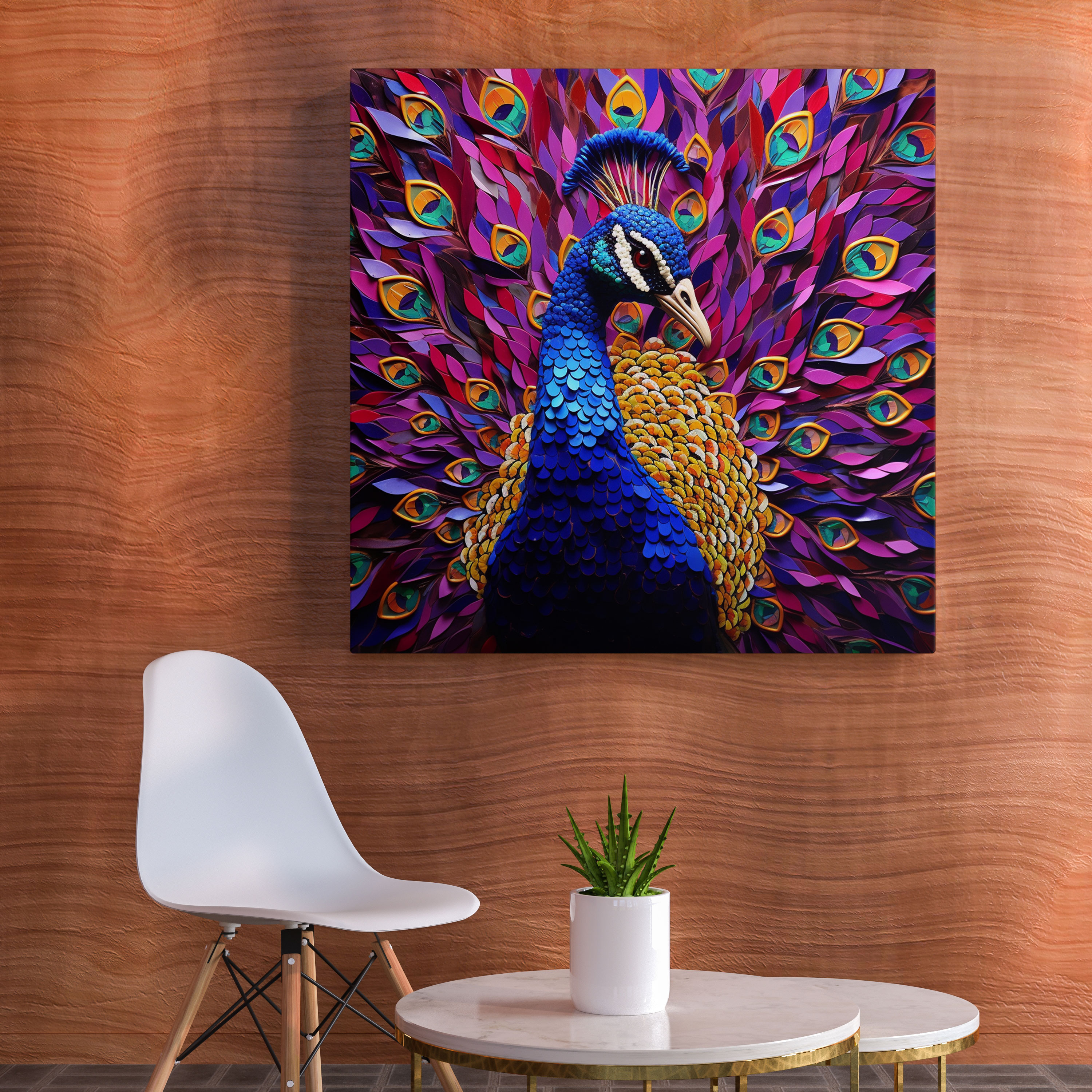 Purple Peacock Mosaic Canvas Print - Purple, Wall Art, Canvas, Canvas Print