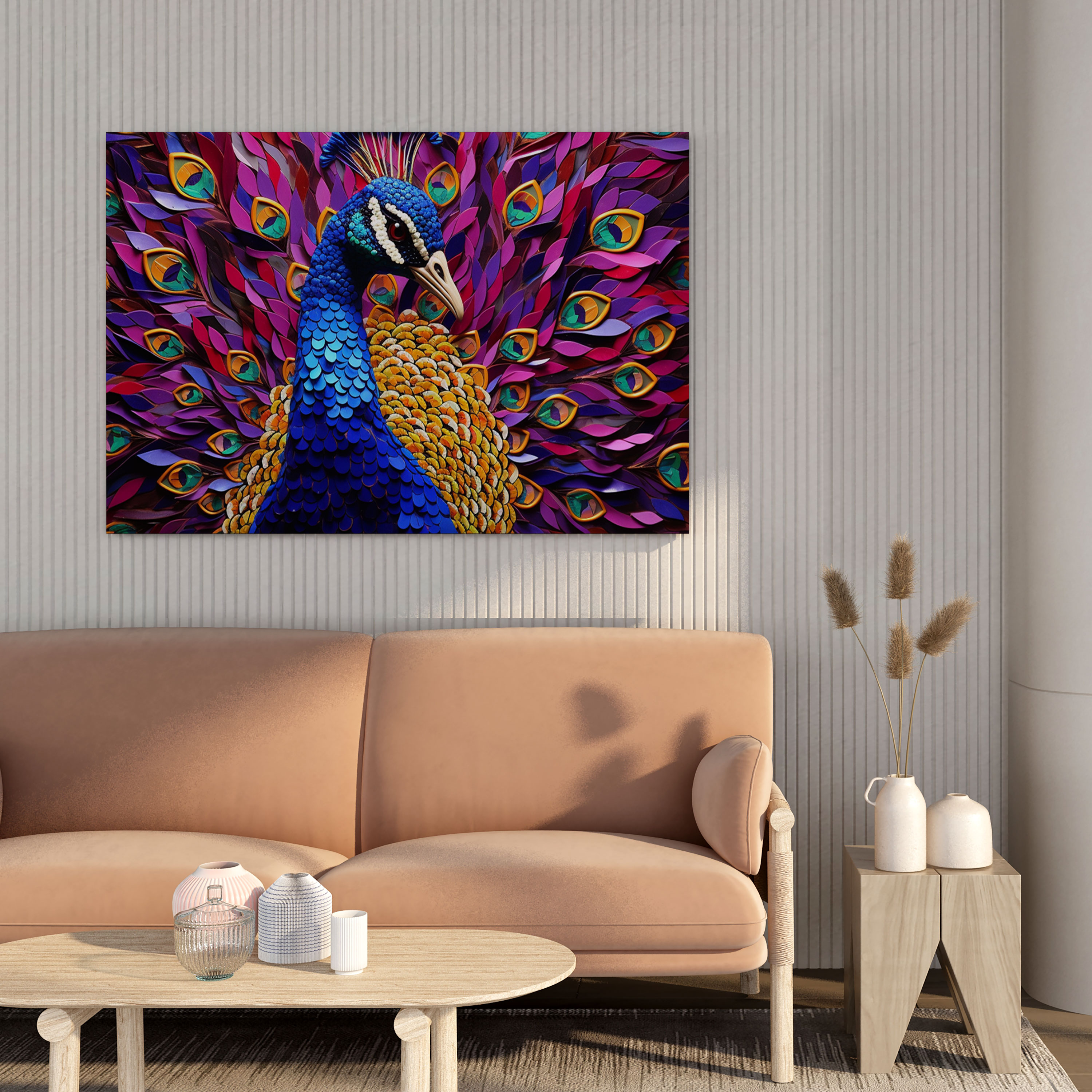 Purple Peacock Mosaic Canvas Print - Purple, Wall Art, Canvas, Canvas Print