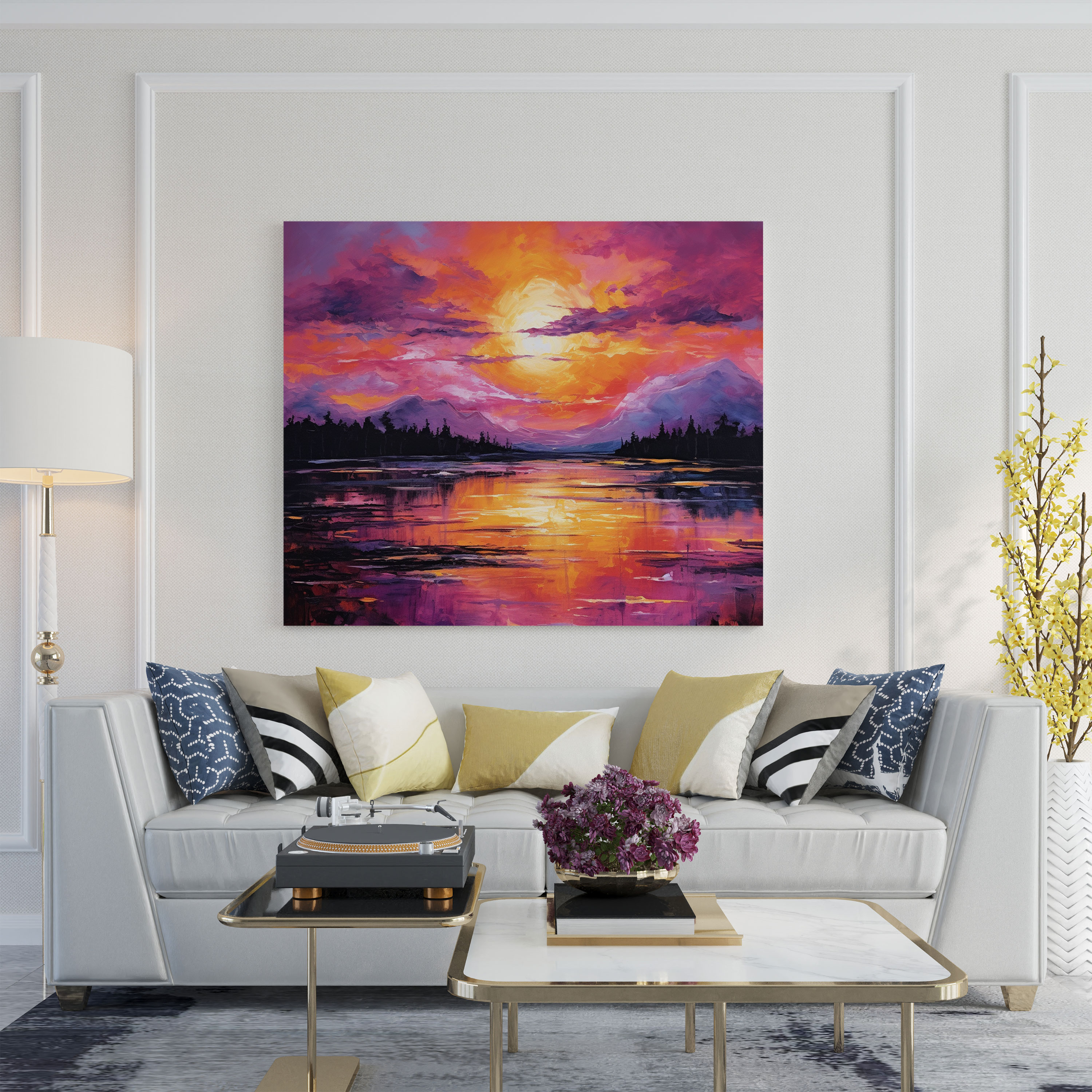 Purple Sunset Canvas Print - Abstract Acrylic Painting - Purple, Wall Art, Home Decoration, Canvas Wall Art