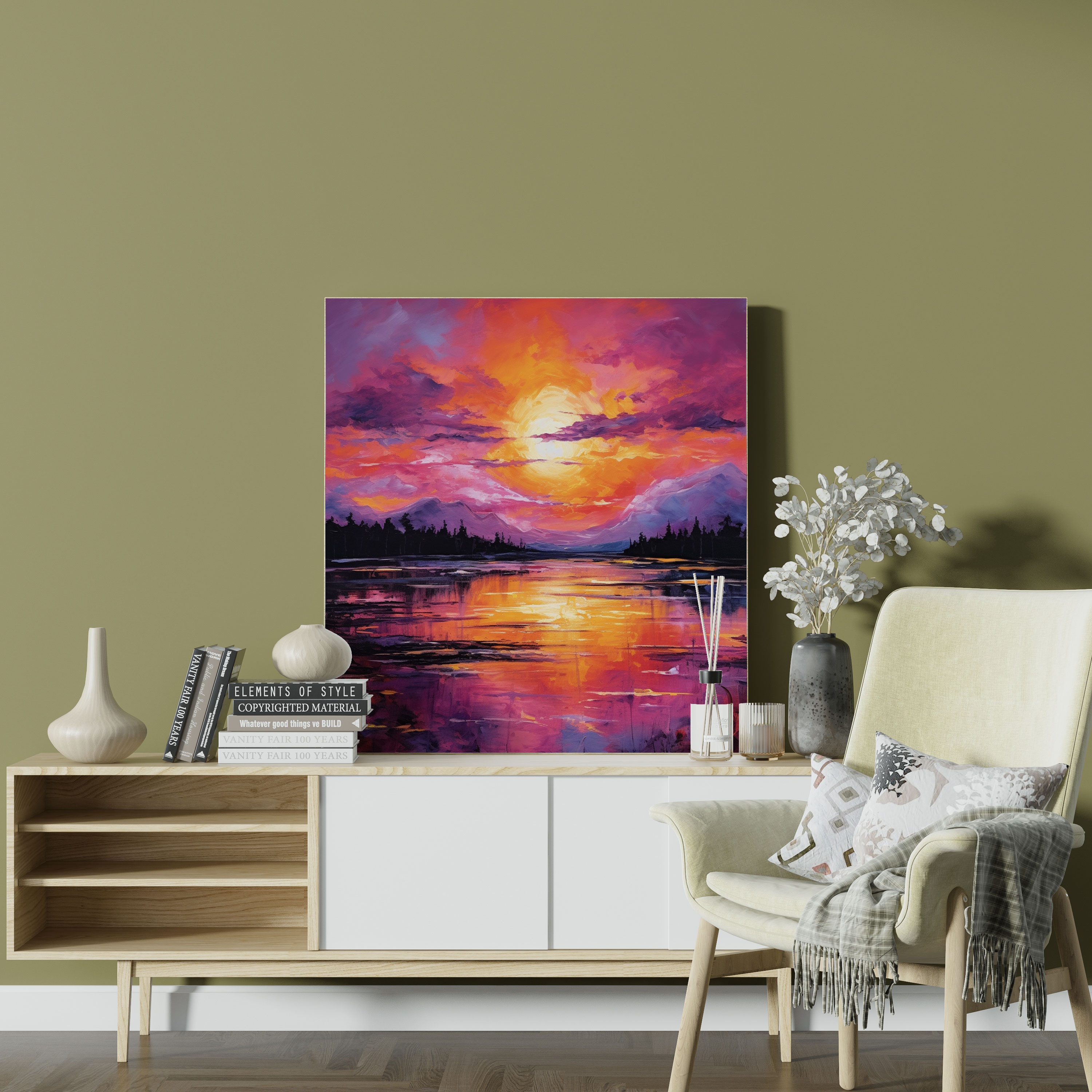Purple Sunset Canvas Print - Abstract Acrylic Painting - Purple, Wall Art, Home Decoration, Canvas Wall Art