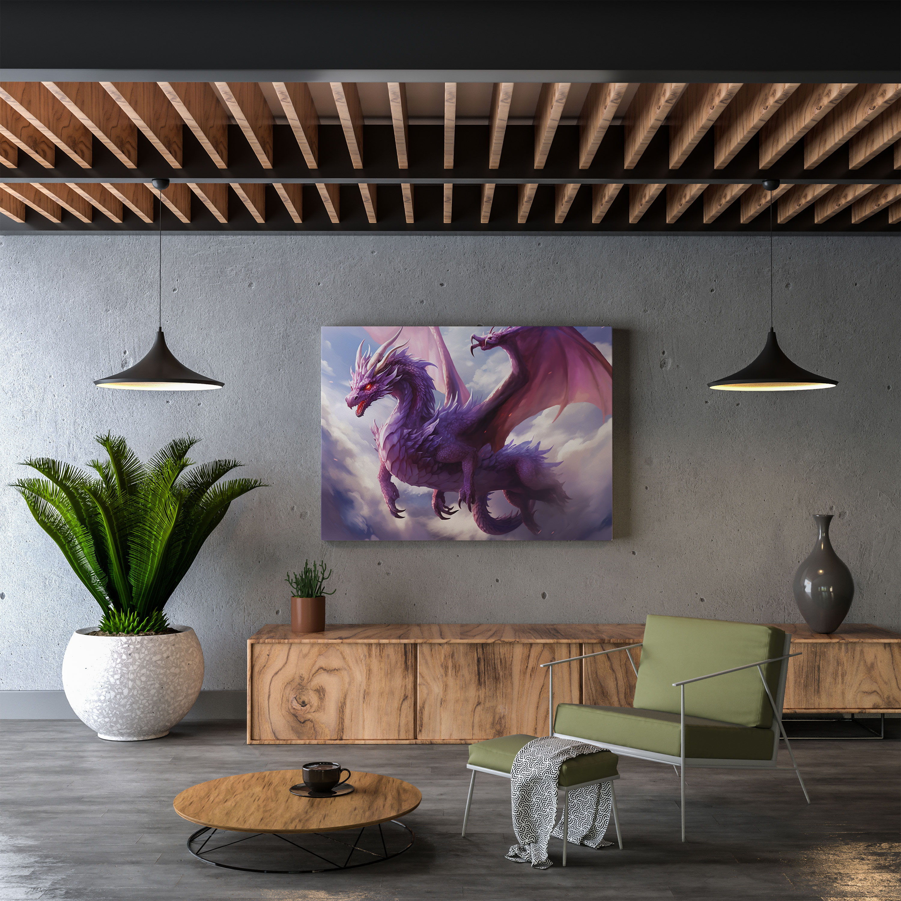 Purple Dragon Canvas Print - Digital Painting - Purple, Purple Theme, Canvas, Digital Painting