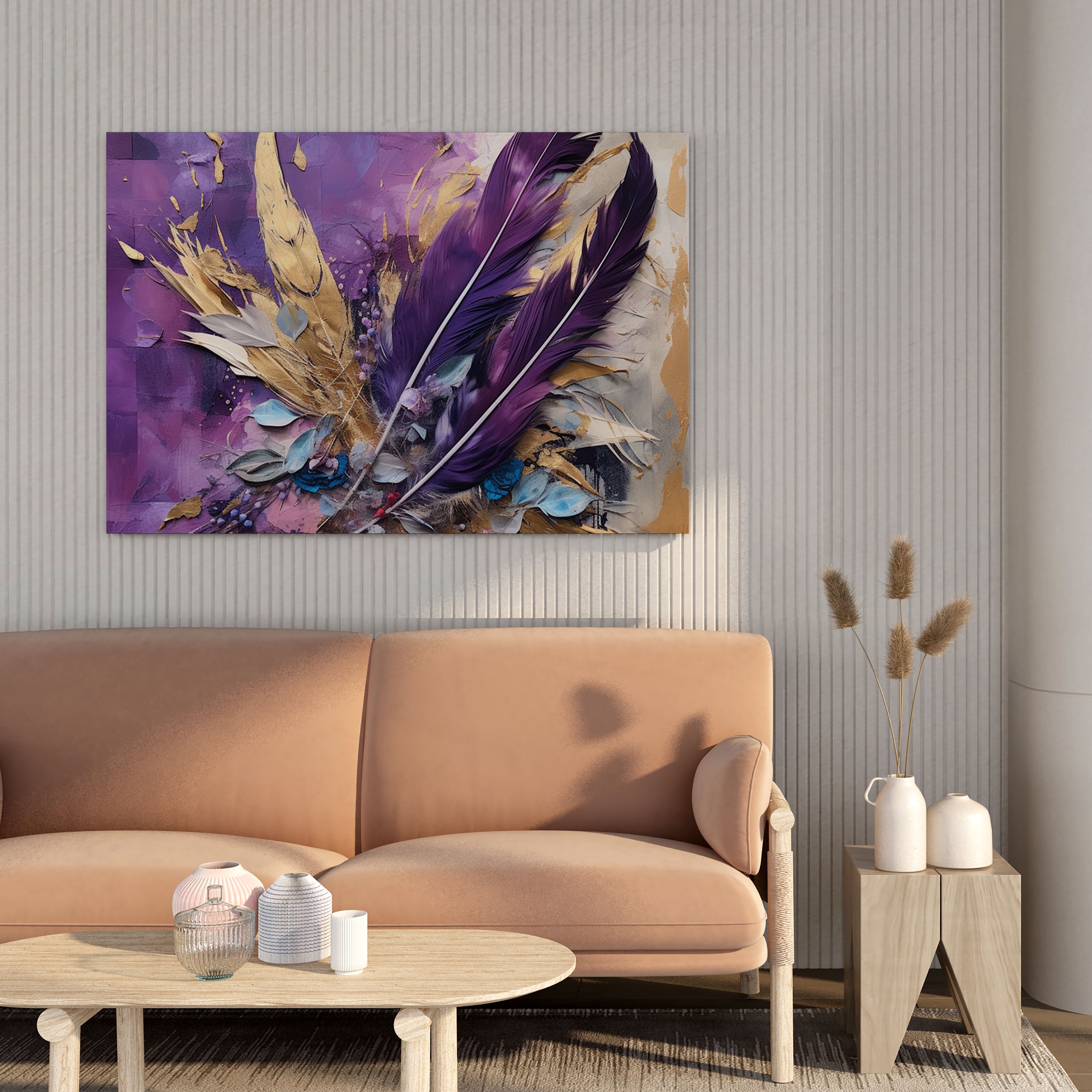 Purple Feathers Canvas Print - Purple, Wall Decoration, Purple Canvas Print, Mixed Media