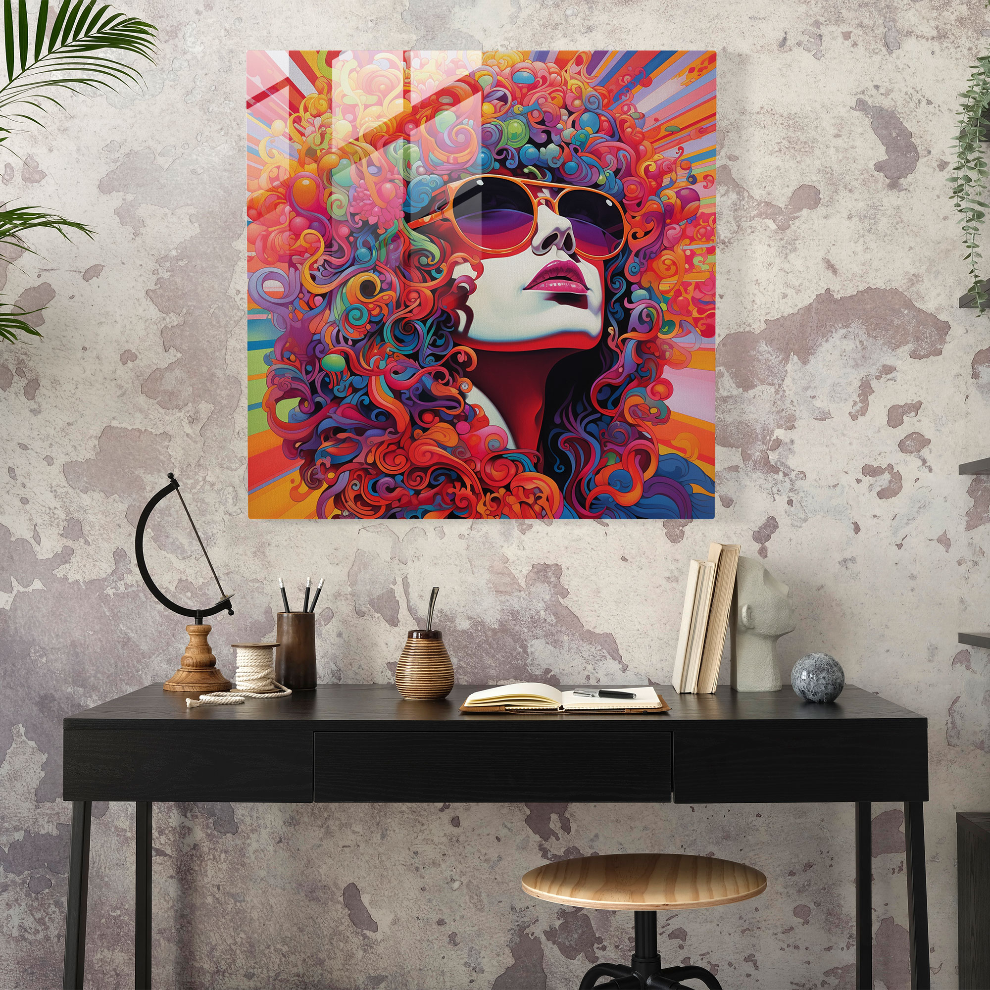 Psychedelic Vibes Glass Print - Retro, Glass Wall Art, Glass Art, Abstract Shapes
