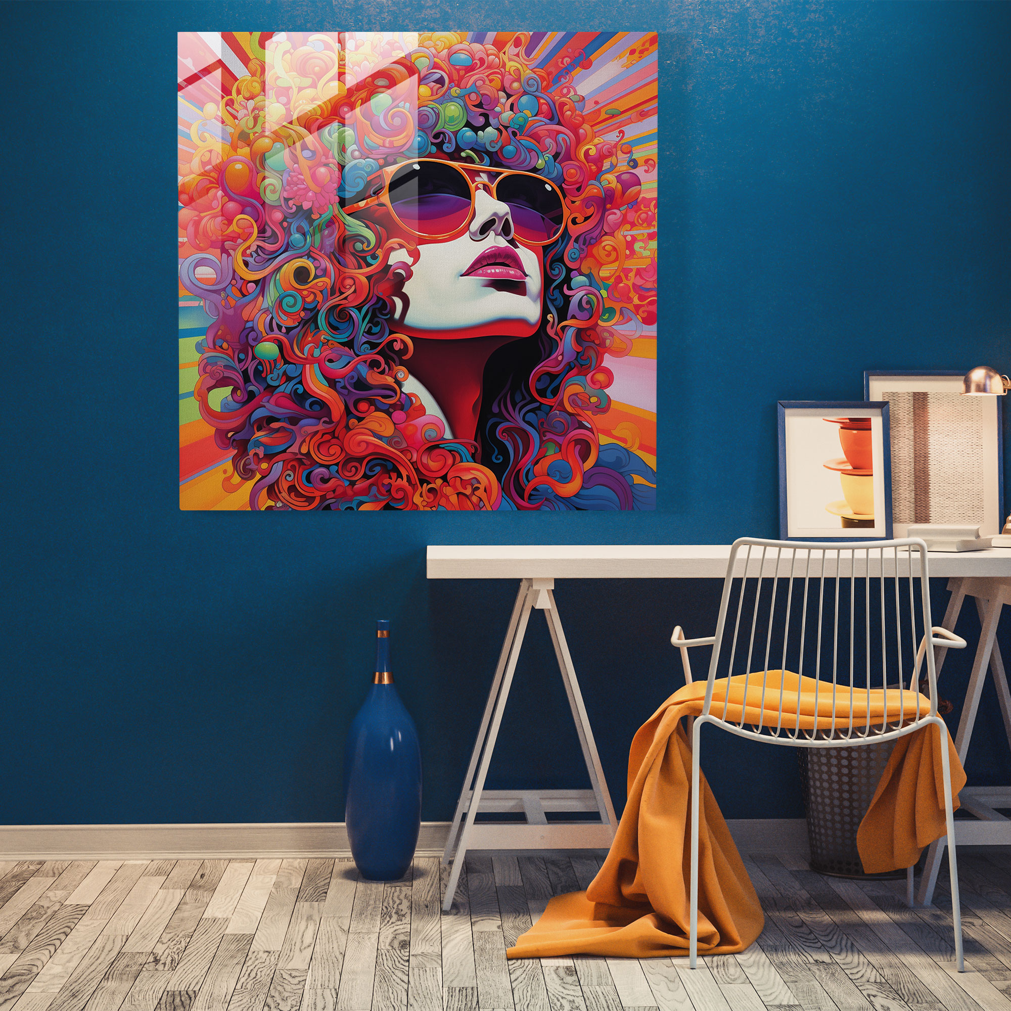 Psychedelic Vibes Glass Print - Retro, Glass Wall Art, Glass Art, Abstract Shapes