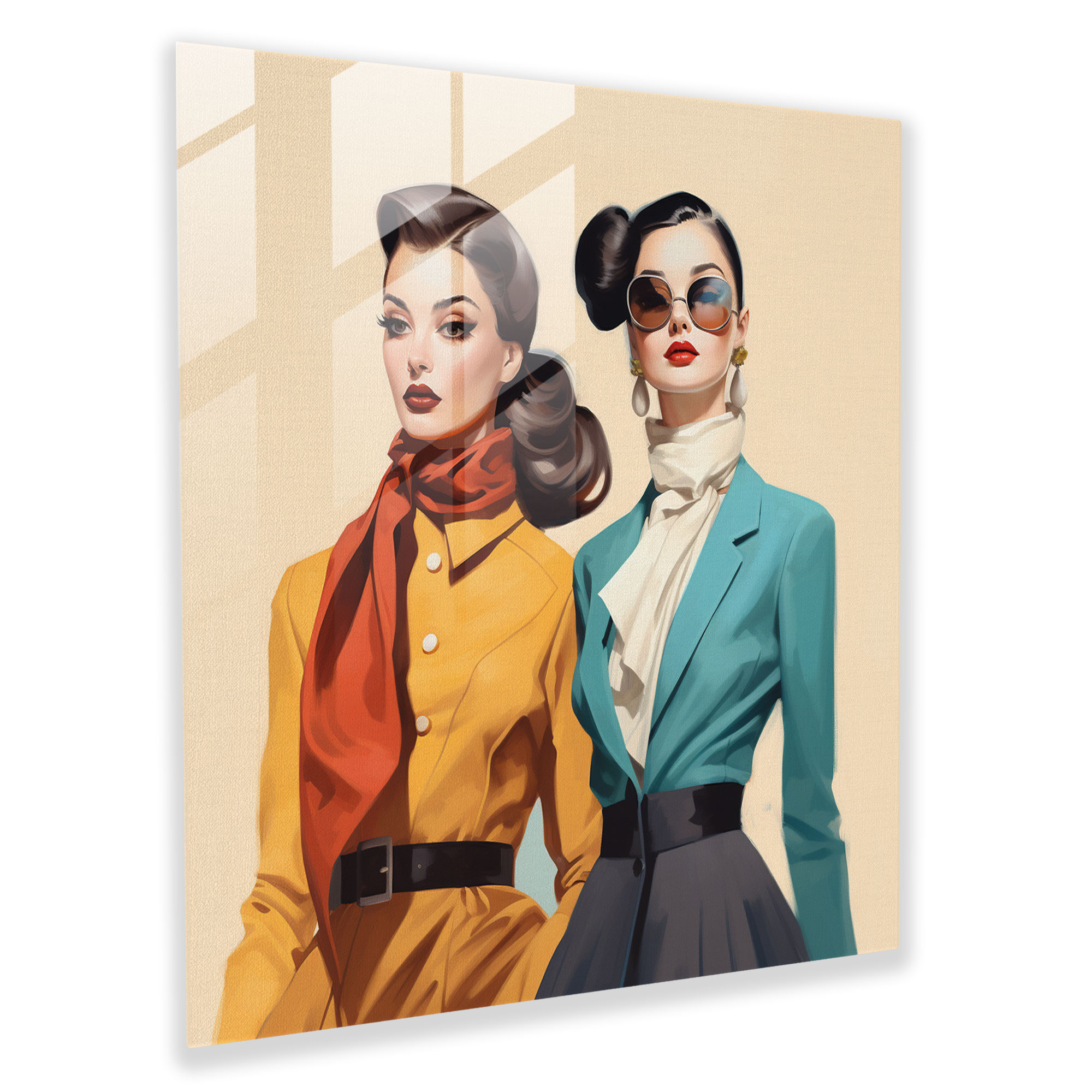 Fashion Time Machine Glass Print - Retro, Retro, Vintage Attire, Modern Art