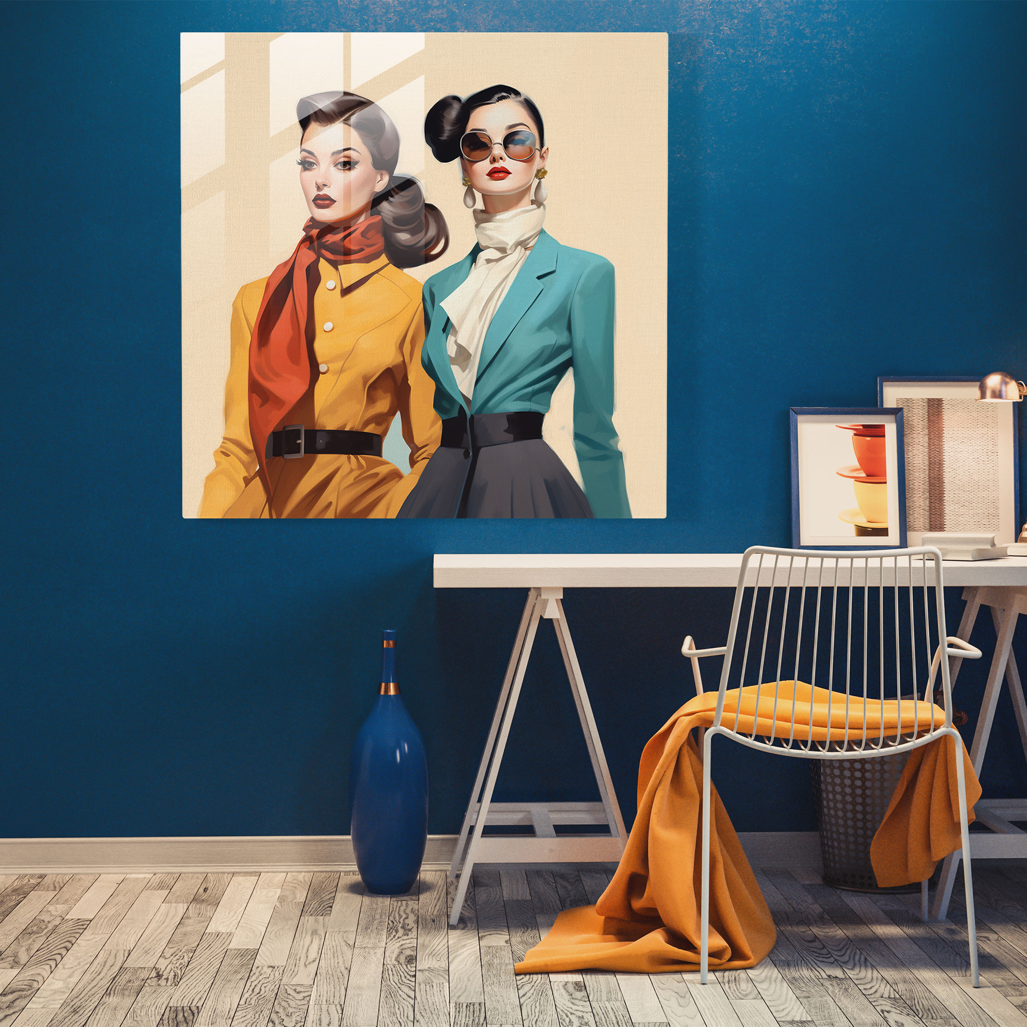 Fashion Time Machine Glass Print - Retro, Retro, Vintage Attire, Modern Art