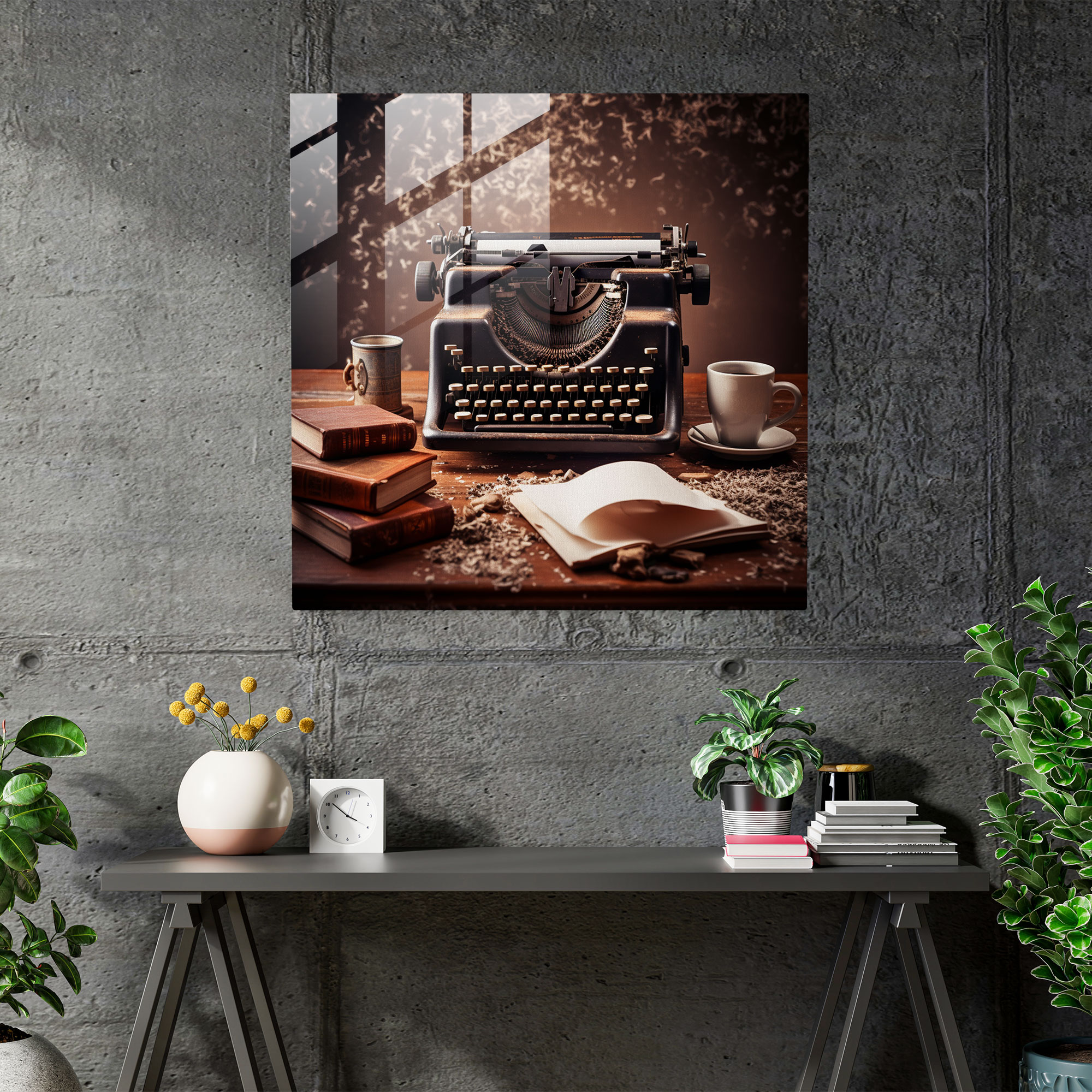 Glasbild Vintage Schreibmaschine - Retro Wohnkultur Nostalgie