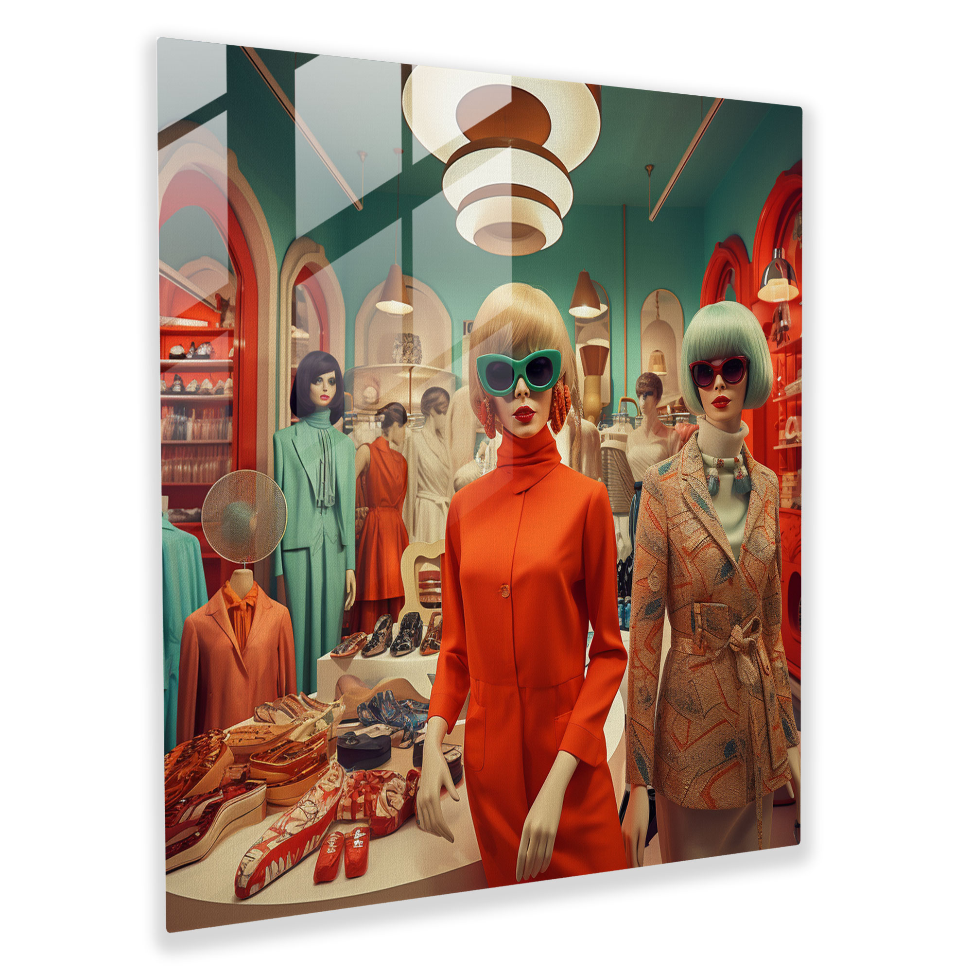 Retro Fashion Boutique Glass Print - Retro, 1960S Outfits, Glass Wall Art, Timeless Style