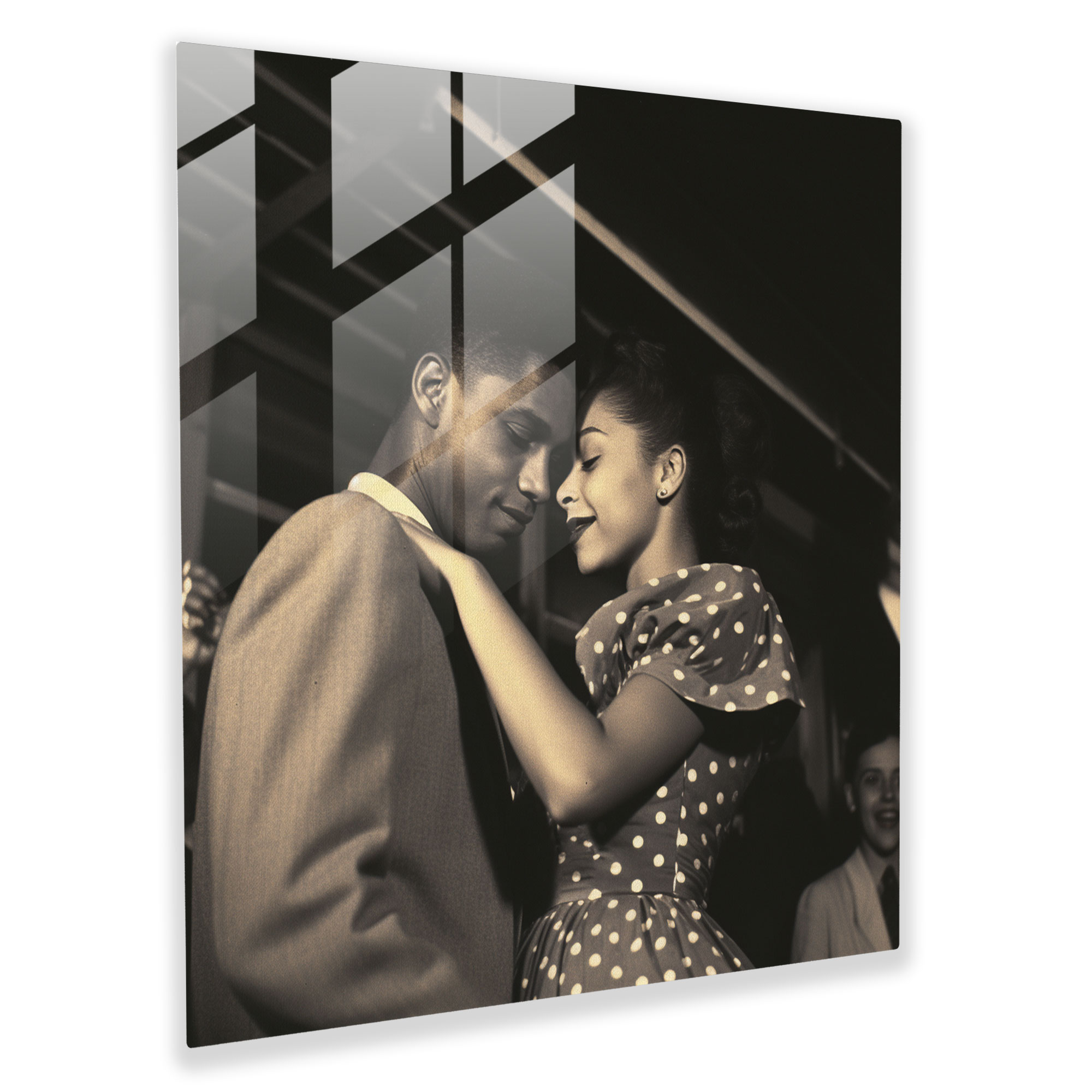 Glasbild Vintage Tanzparty - Retro Paartanz Wanddekoration Schwarz-Weiß Fotografie.