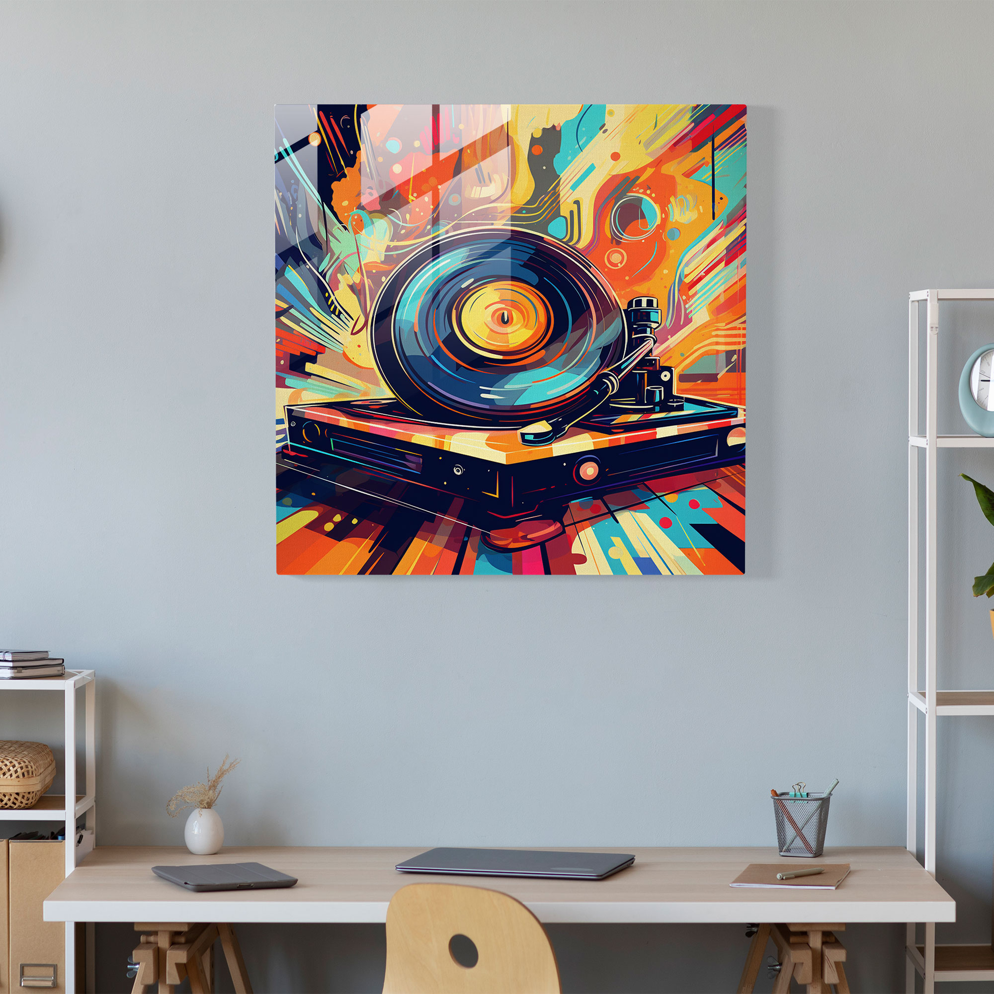Retro Vintage Plakçalar Cam Tablo - Renkli Desenler İle Retro Vintage Plakçalar Sanatı