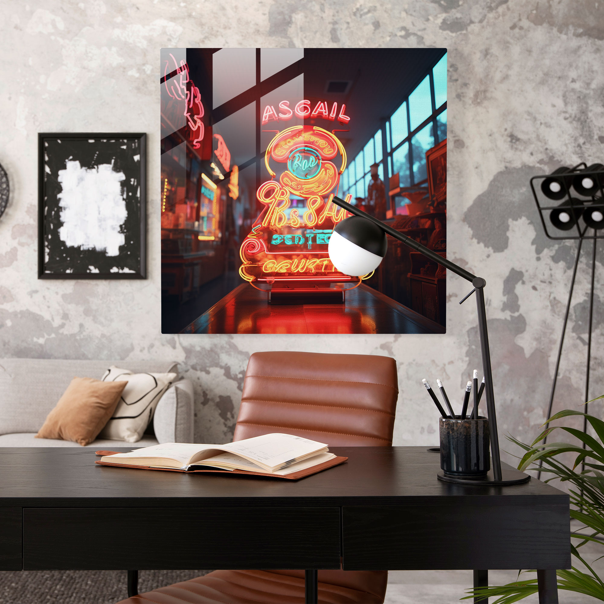 Retro Neon Typografie Glasbild - Retro Glas Kunst Moderne Kunst Wanddekoration