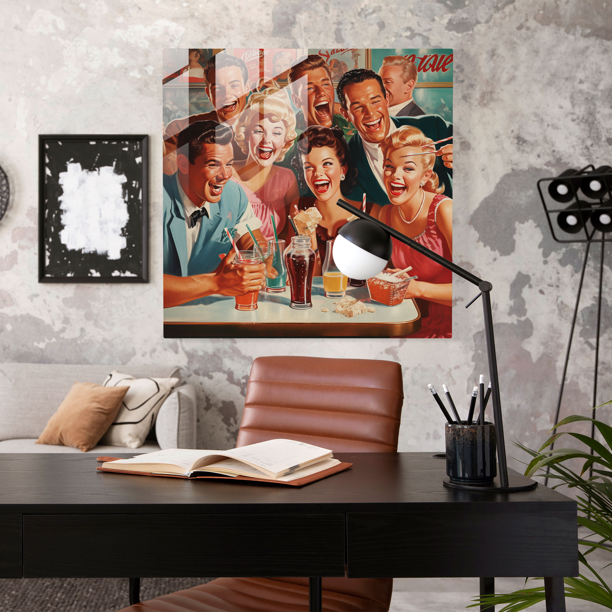 Glasbild im Vintage Soda Shop-Stil - Retro Vintage Poster Moderne Kunst Soda Shop.