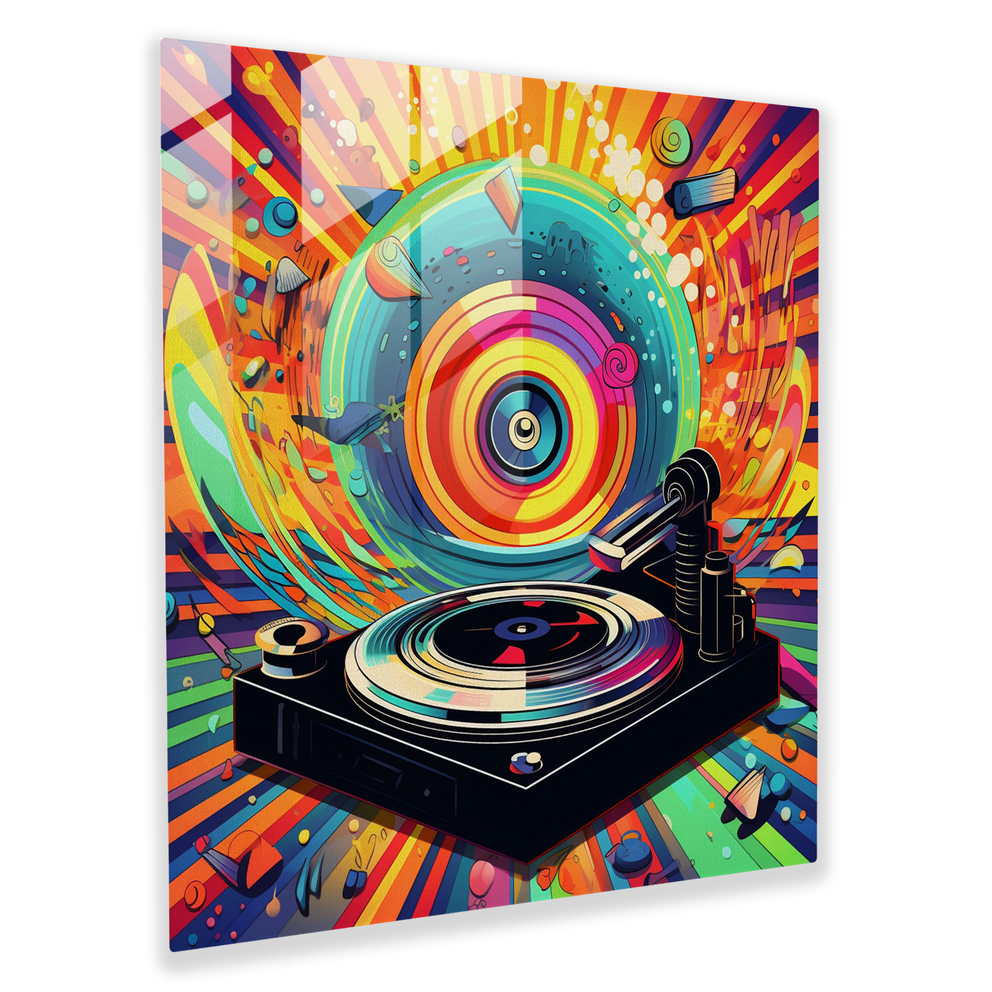 Retro Record Player Glass Print - Retro, Glass Print, Retro, Modern Art