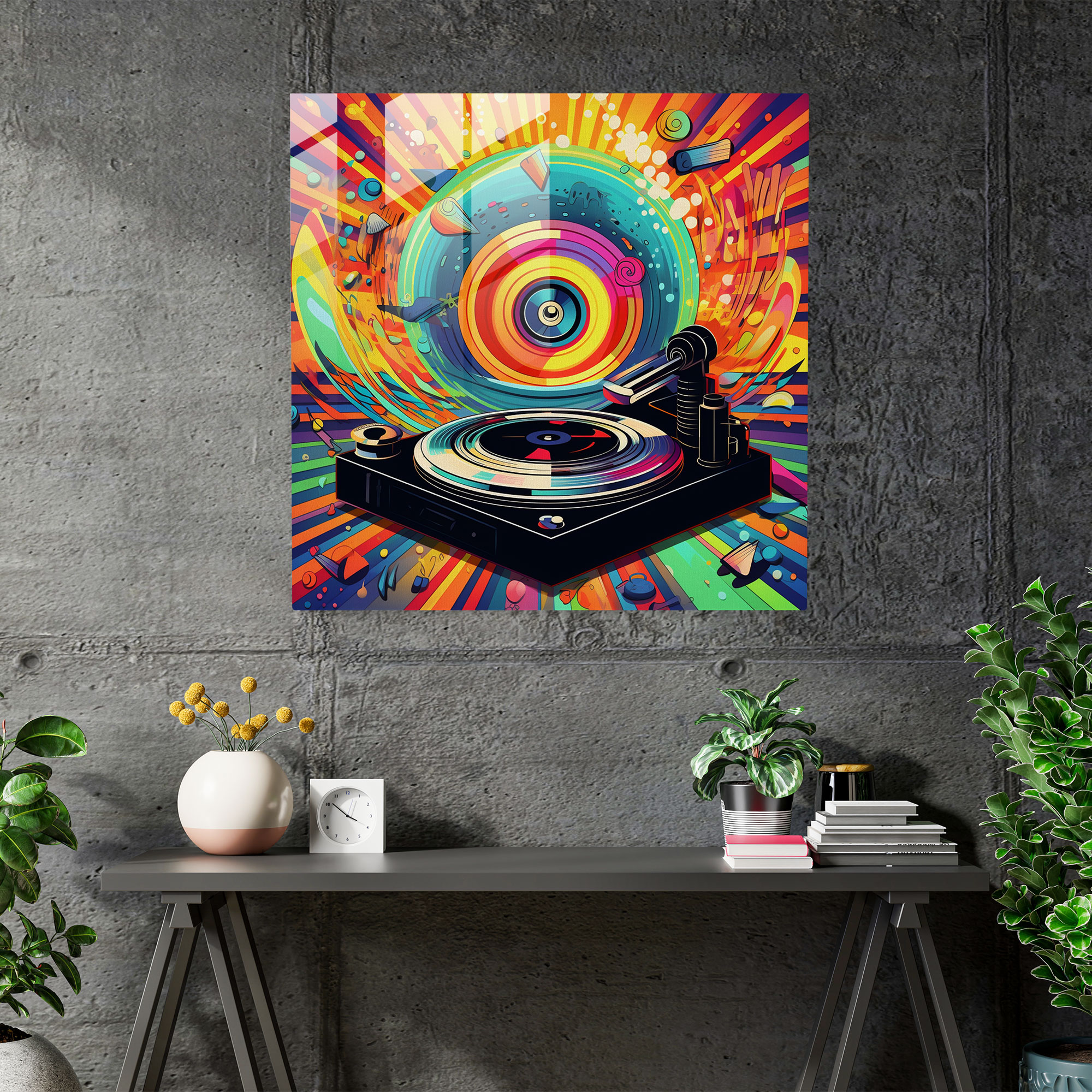Retro Record Player Glass Print - Retro, Glass Print, Retro, Modern Art