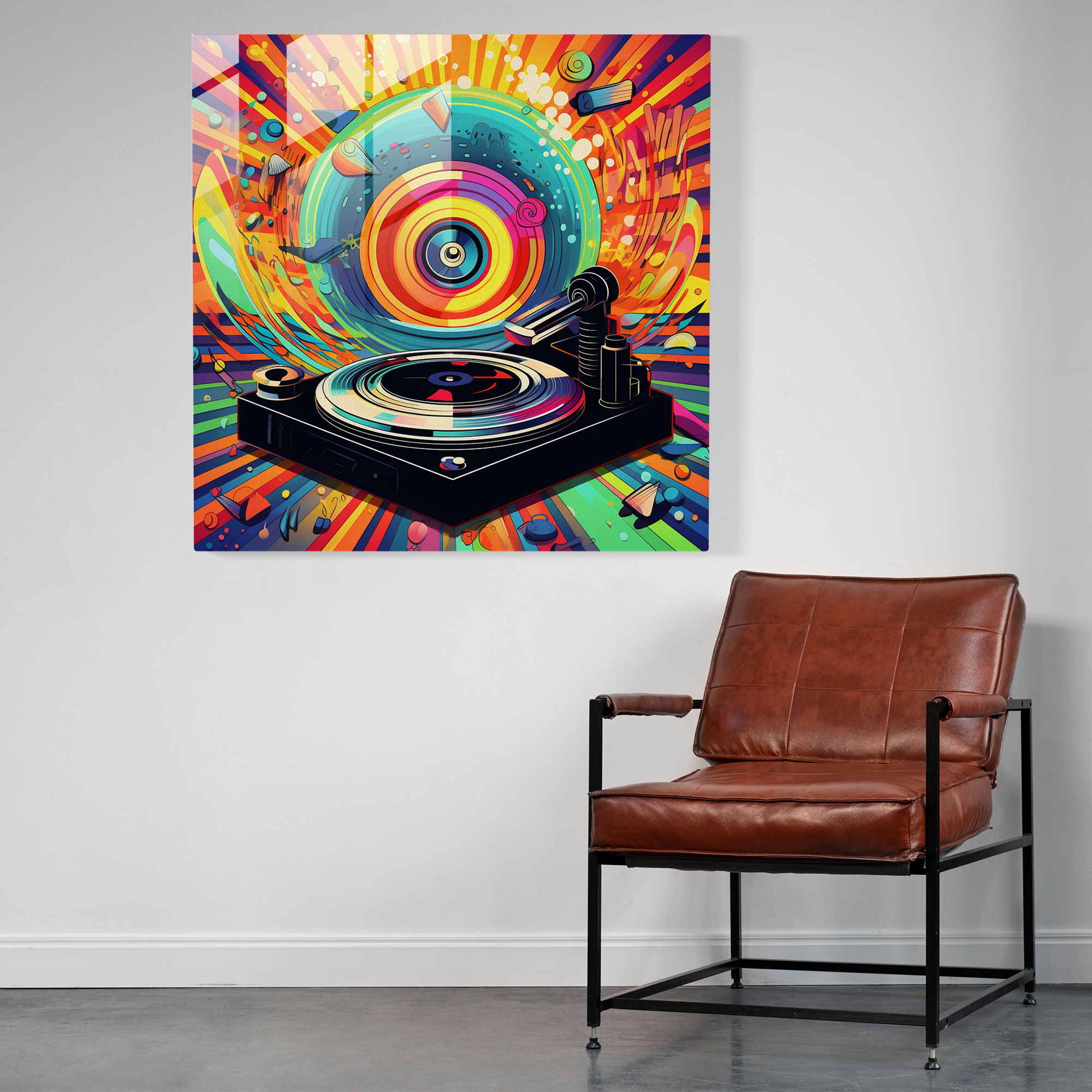 Retro Record Player Glass Print - Retro, Glass Print, Retro, Modern Art