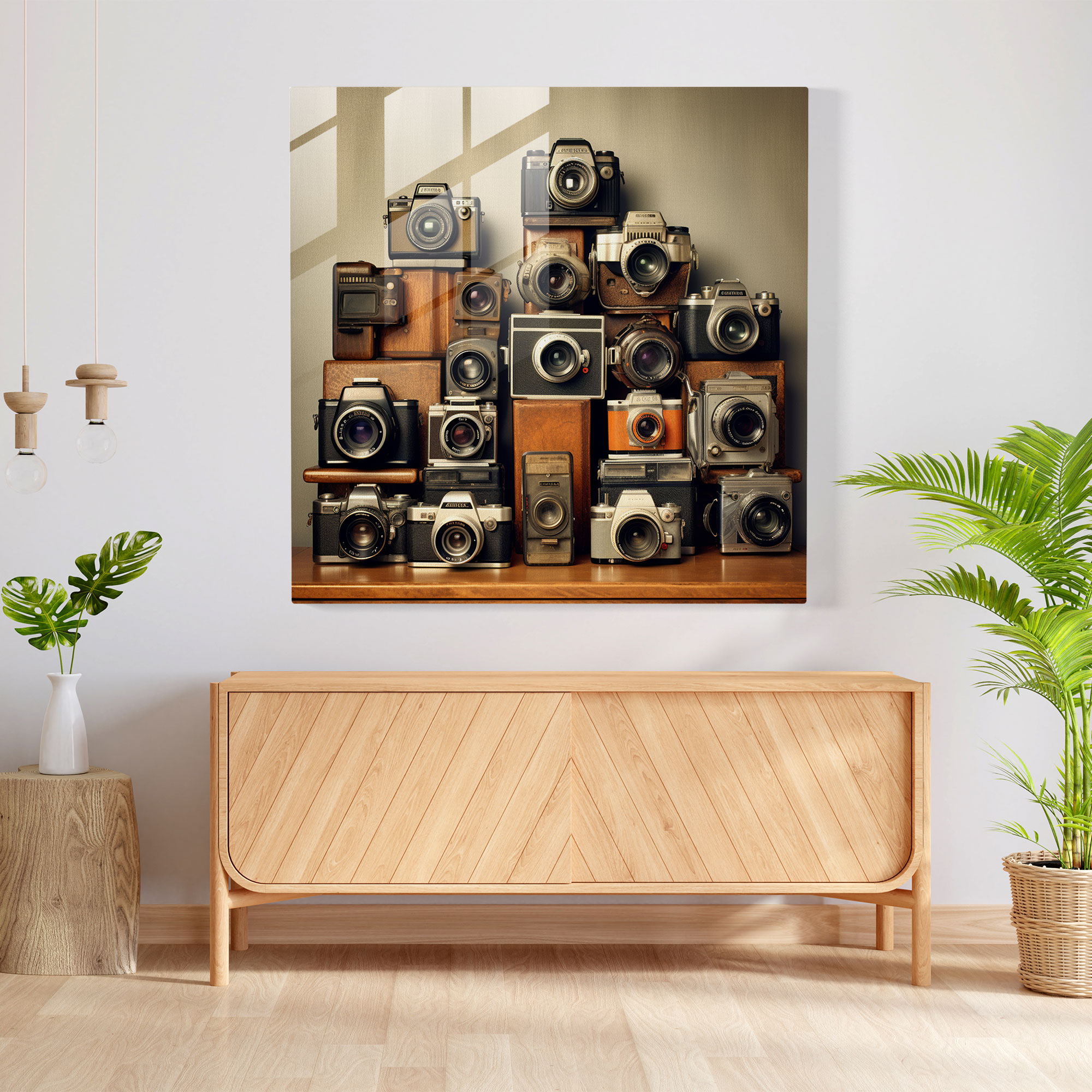 Glasbild Vintage Kamera Sammlung - Retro Vintage Kamera Sammlung Glas Kunst