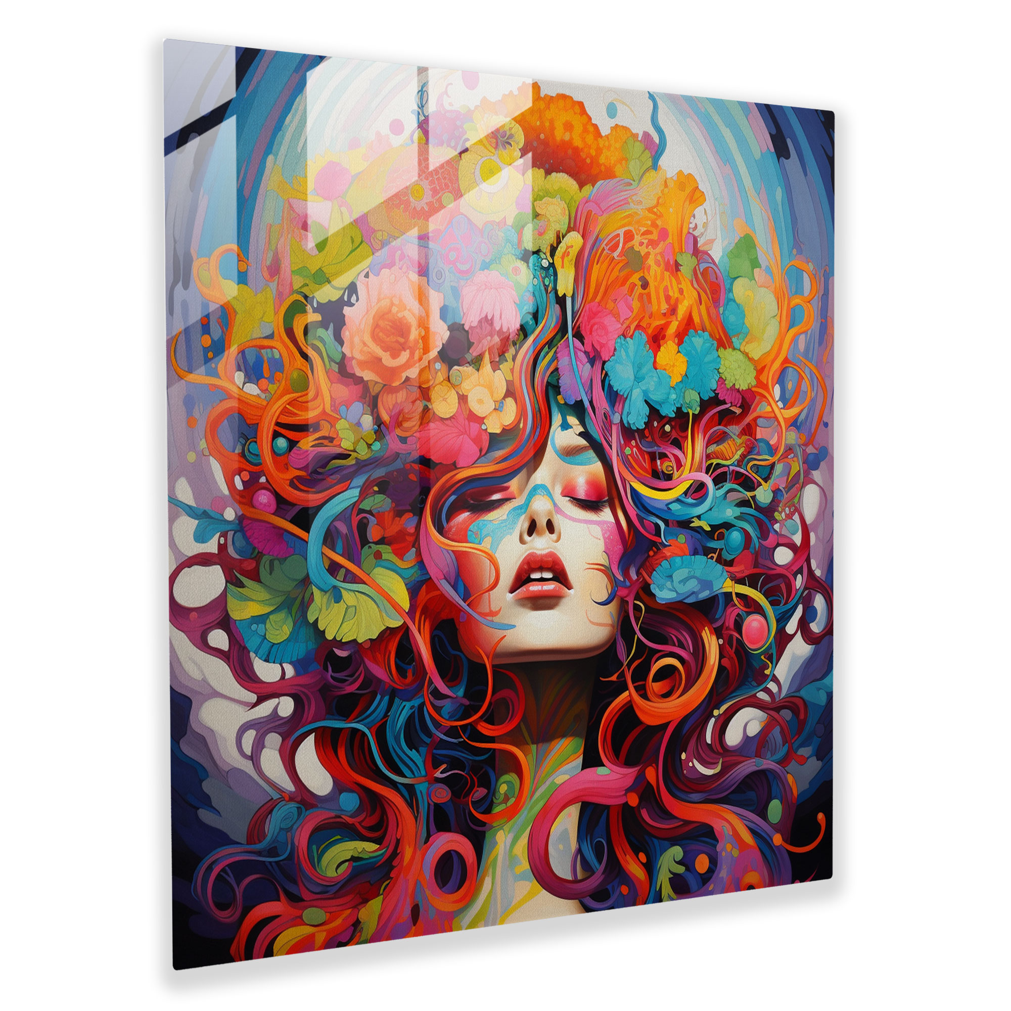 Retro Psychedelic Vortex Glass Print - Retro, Modern Art, Colorful, Psychedelic Art